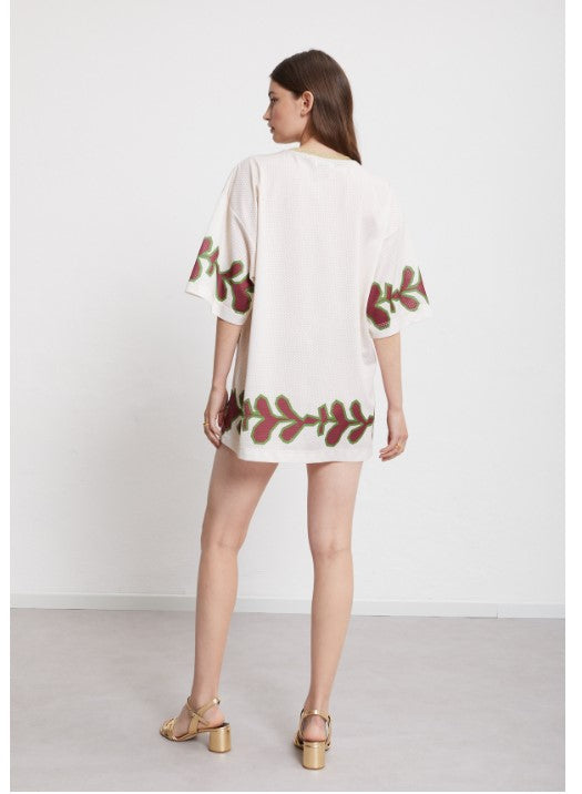 Over size printed T-shirt with contrast coller,sporty inspiration
