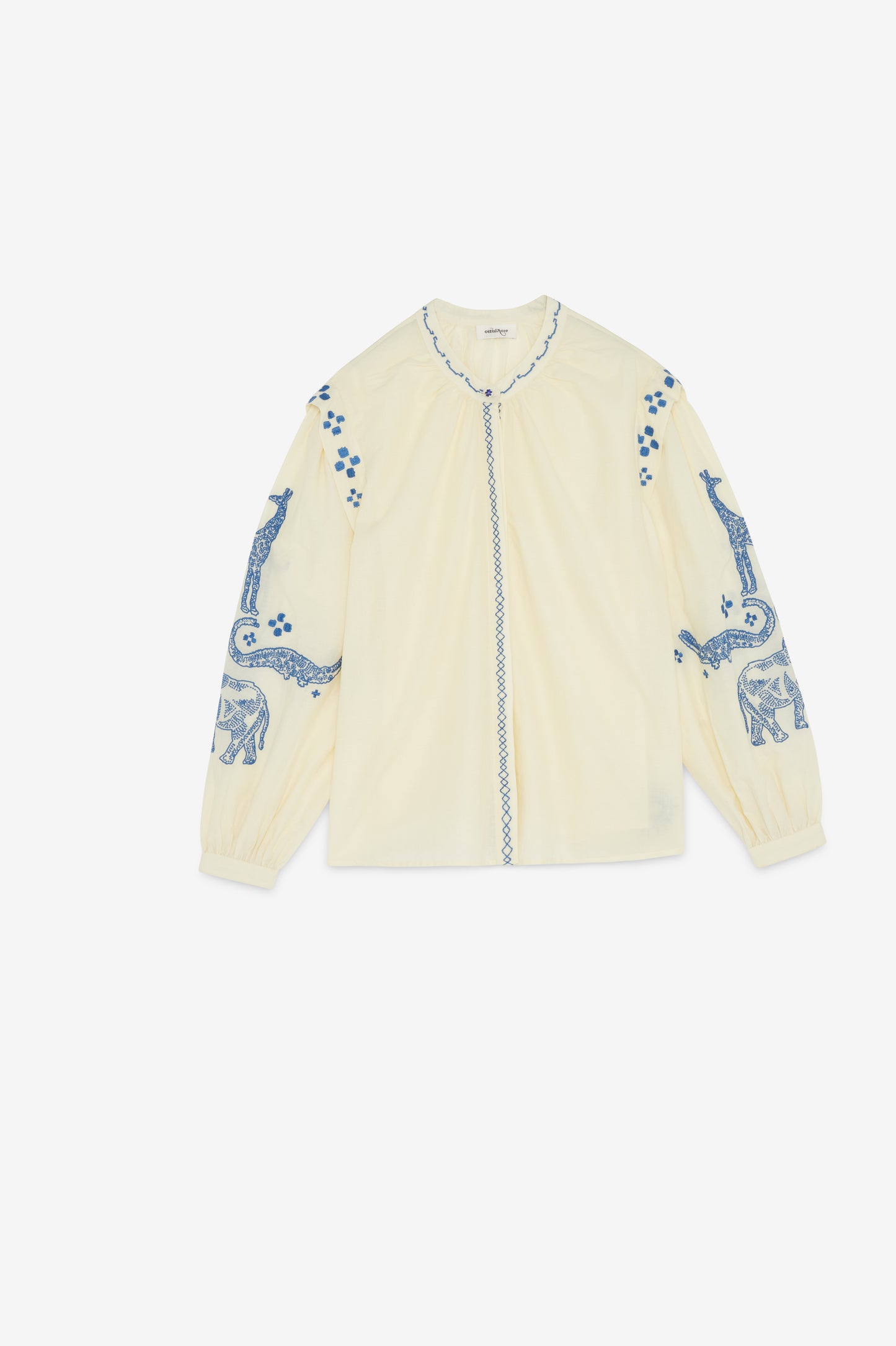 100% cotton shirt with mandarin collar and embroideries