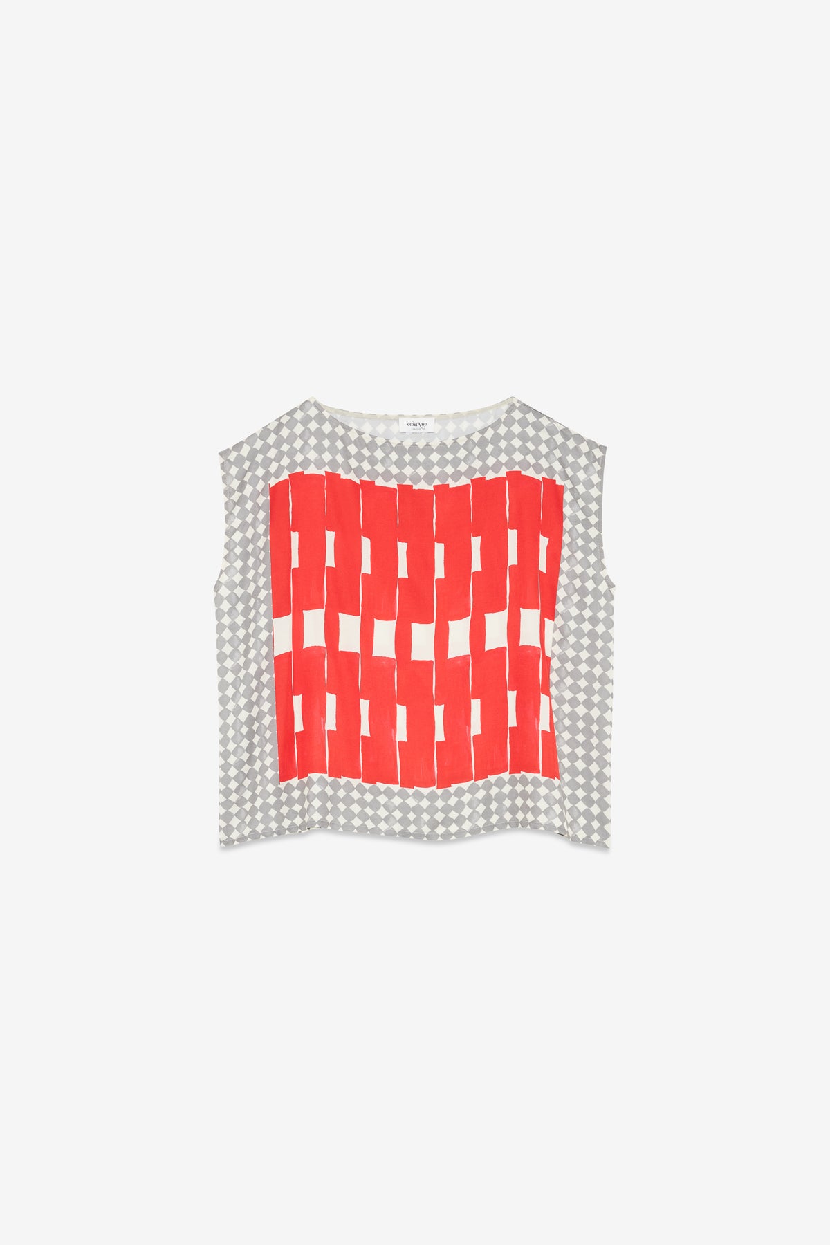 Printed viscose sleeveless top with straight nec