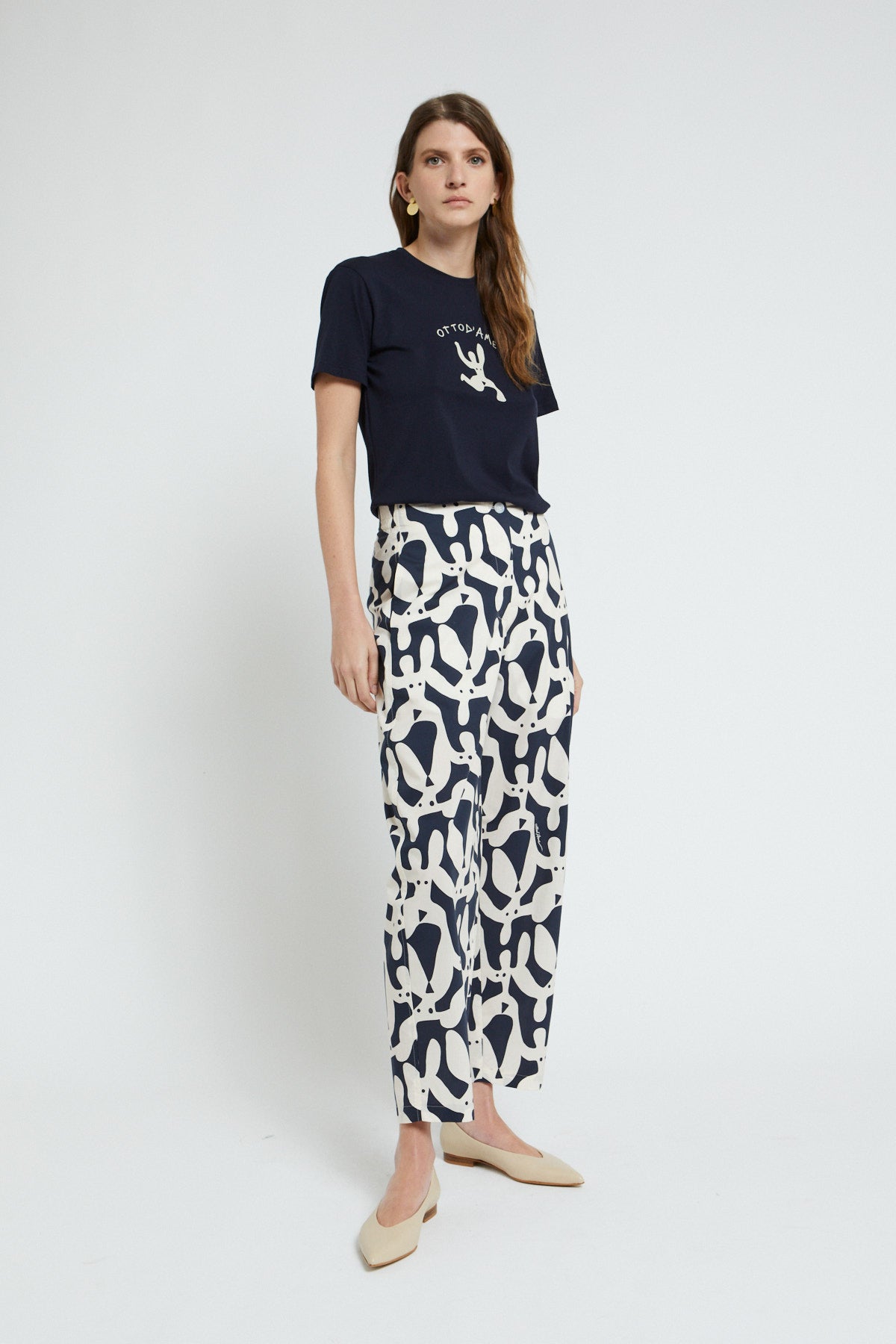 Printed poplin ankle length trousers