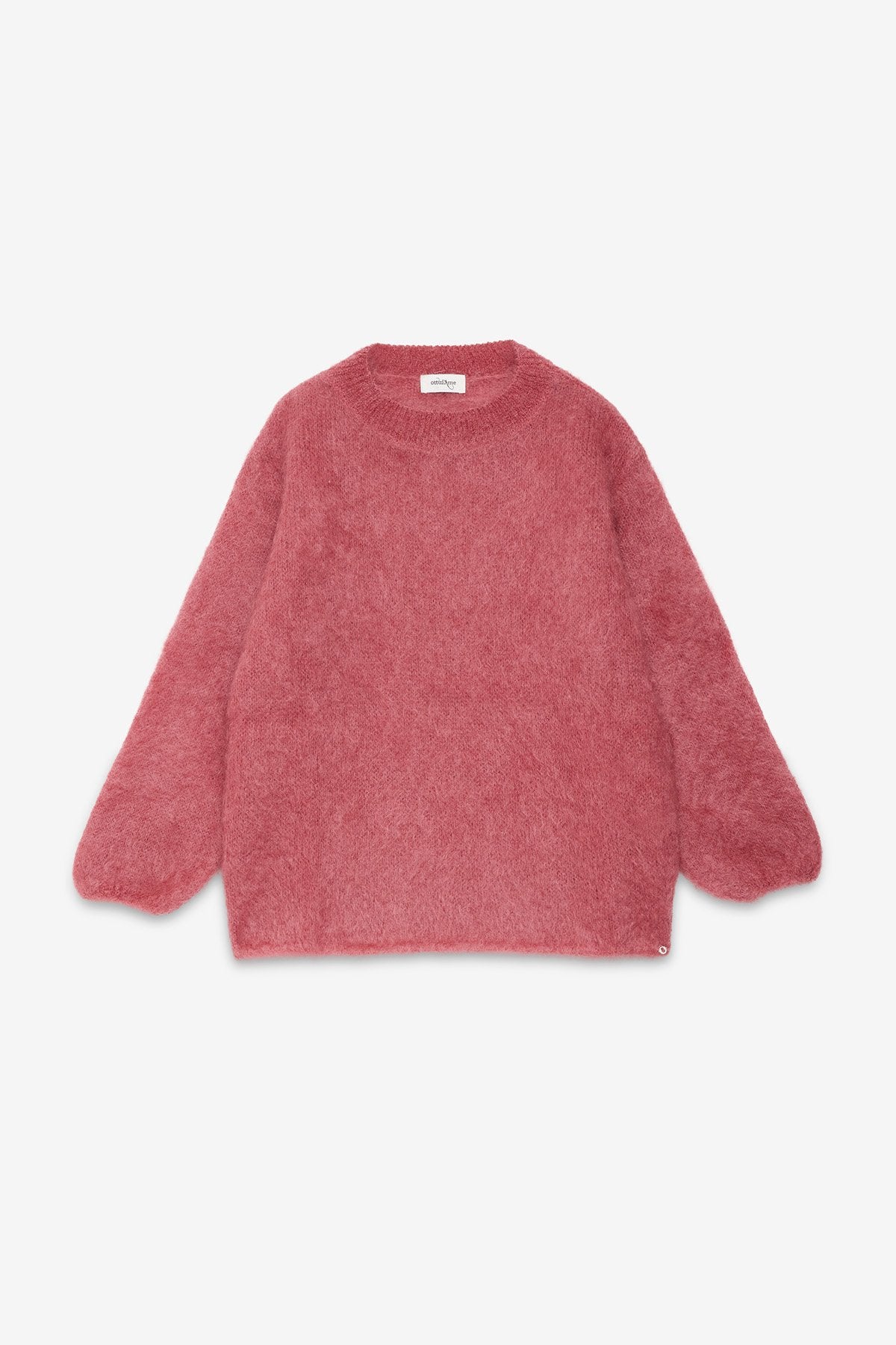 Fluffy mohair wool sweater with round neckline
