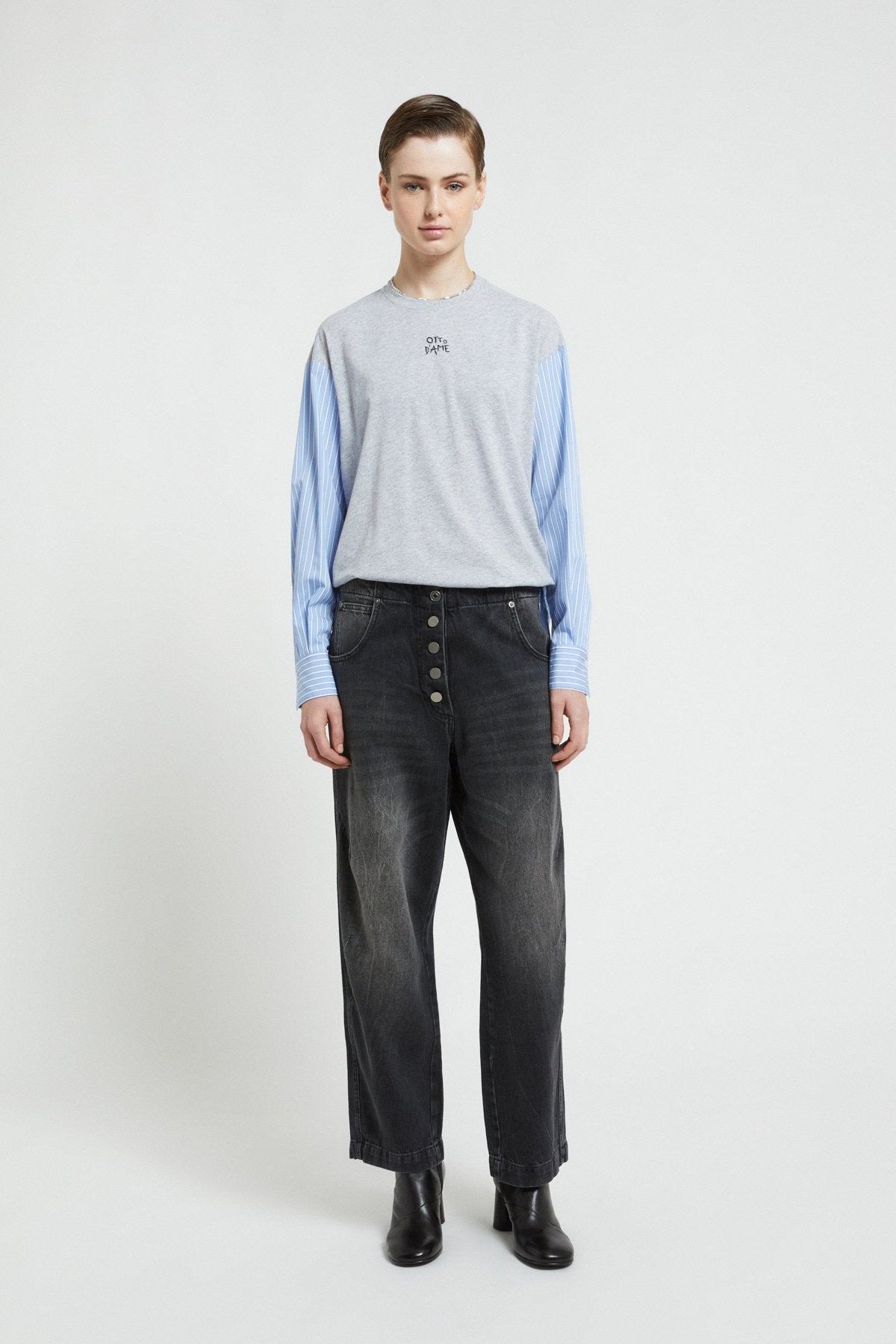 Top in pure cotton jersey with poplin inserts