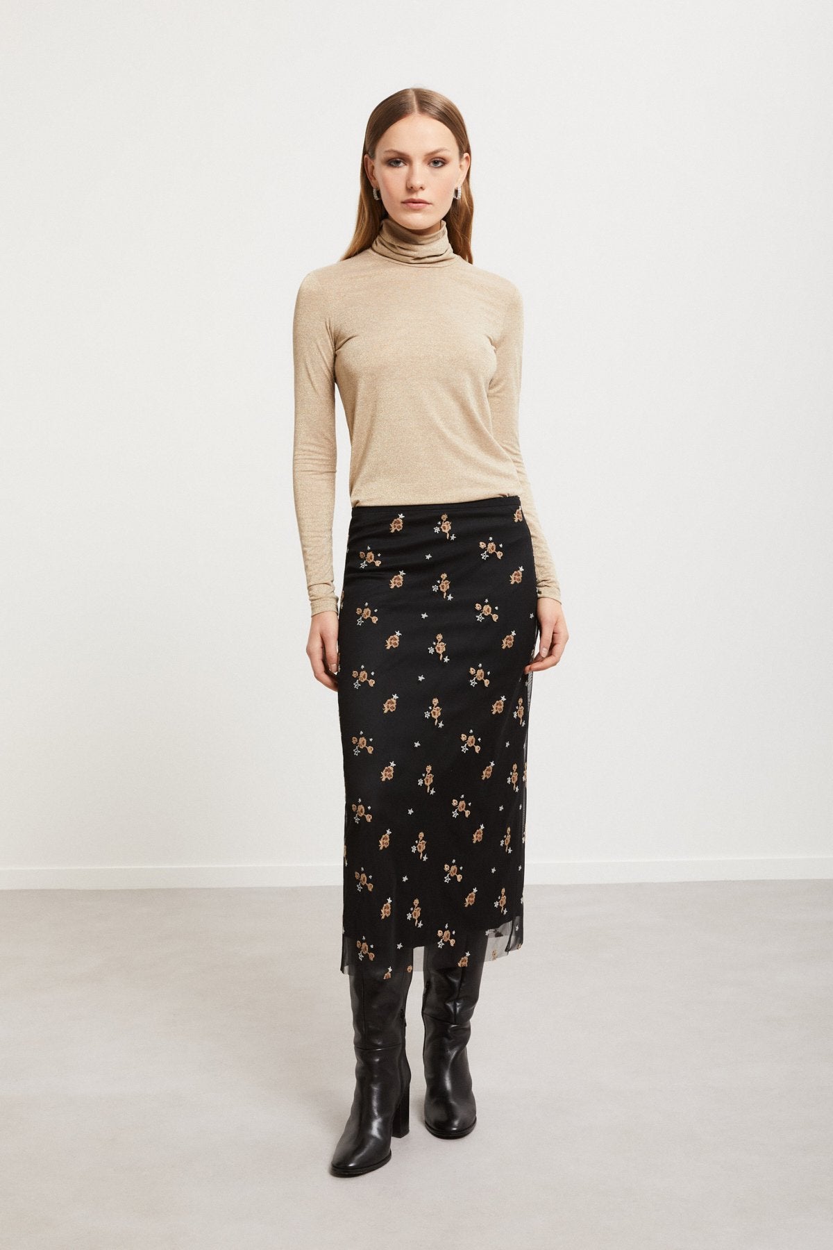 Slim-fit turtleneck sweater in viscose blend jersey with lurex