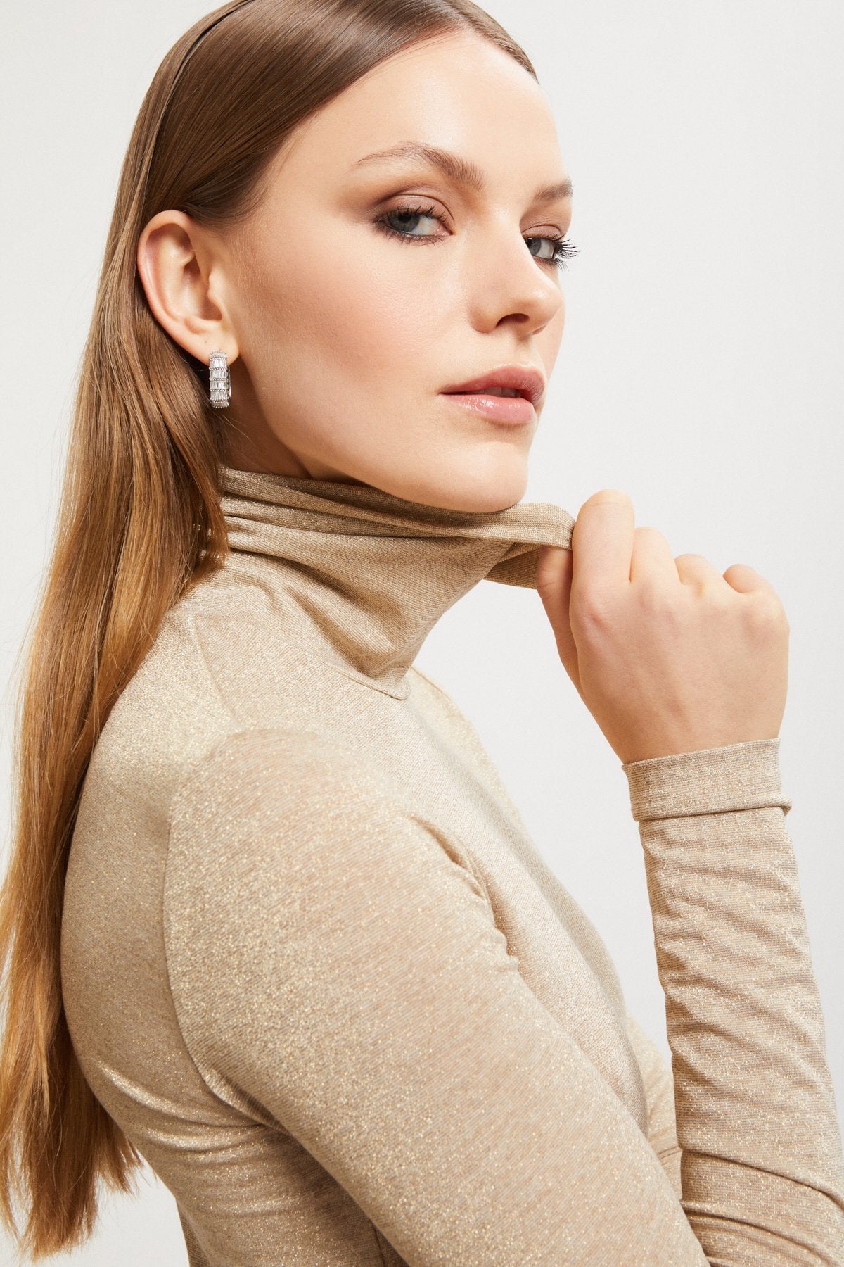 Slim-fit turtleneck sweater in viscose blend jersey with lurex