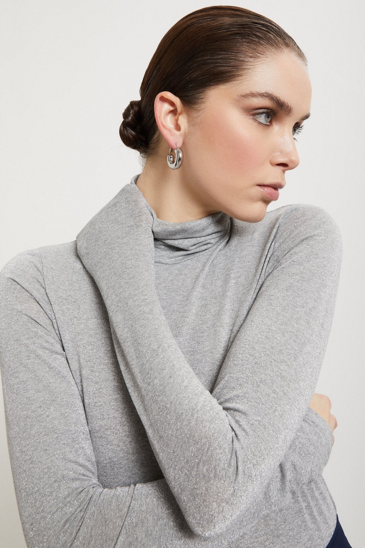 Slim-fit turtleneck sweater in viscose blend jersey with lurex