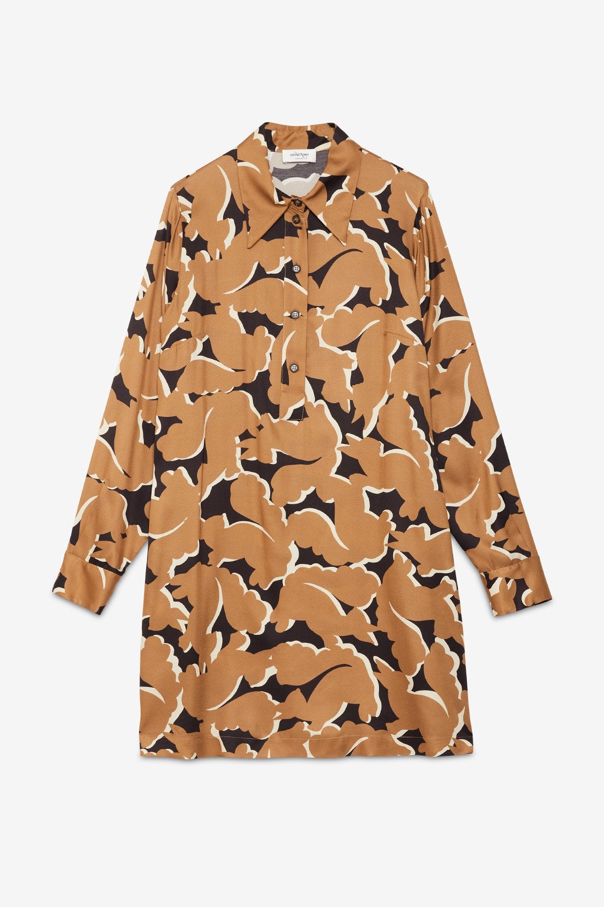 Short polo-neck dress in printed pure viscose with buttons