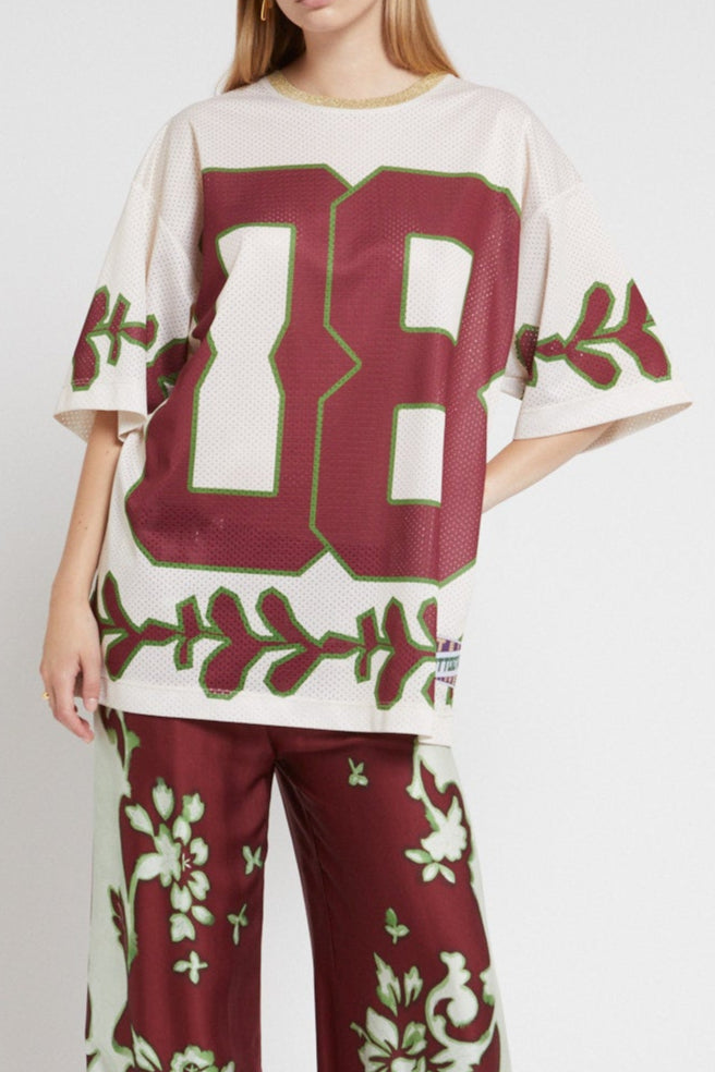Over size printed T-shirt with contrast coller,sporty inspiration