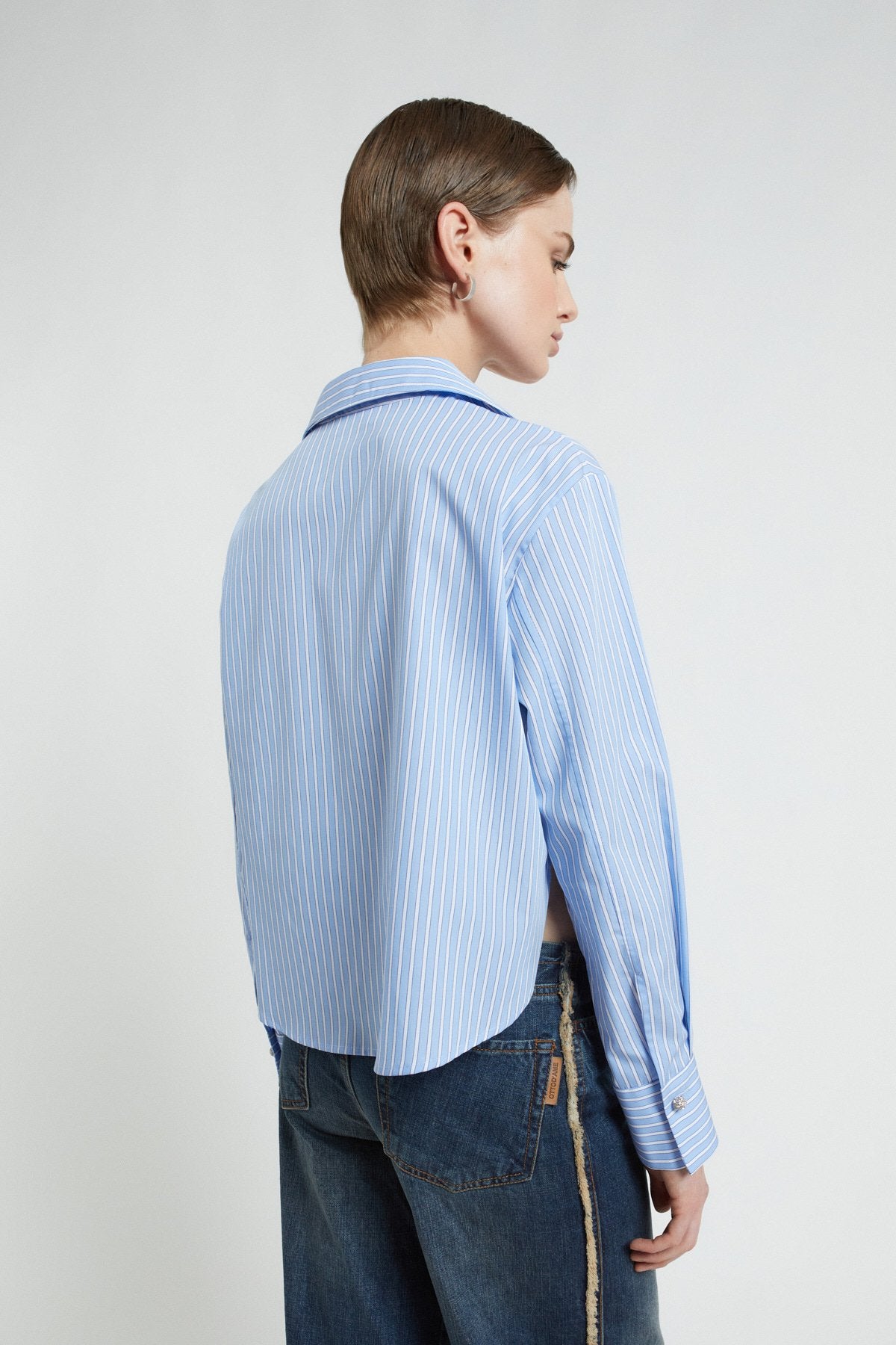 Cropped pinstriped shirt in pure cotton