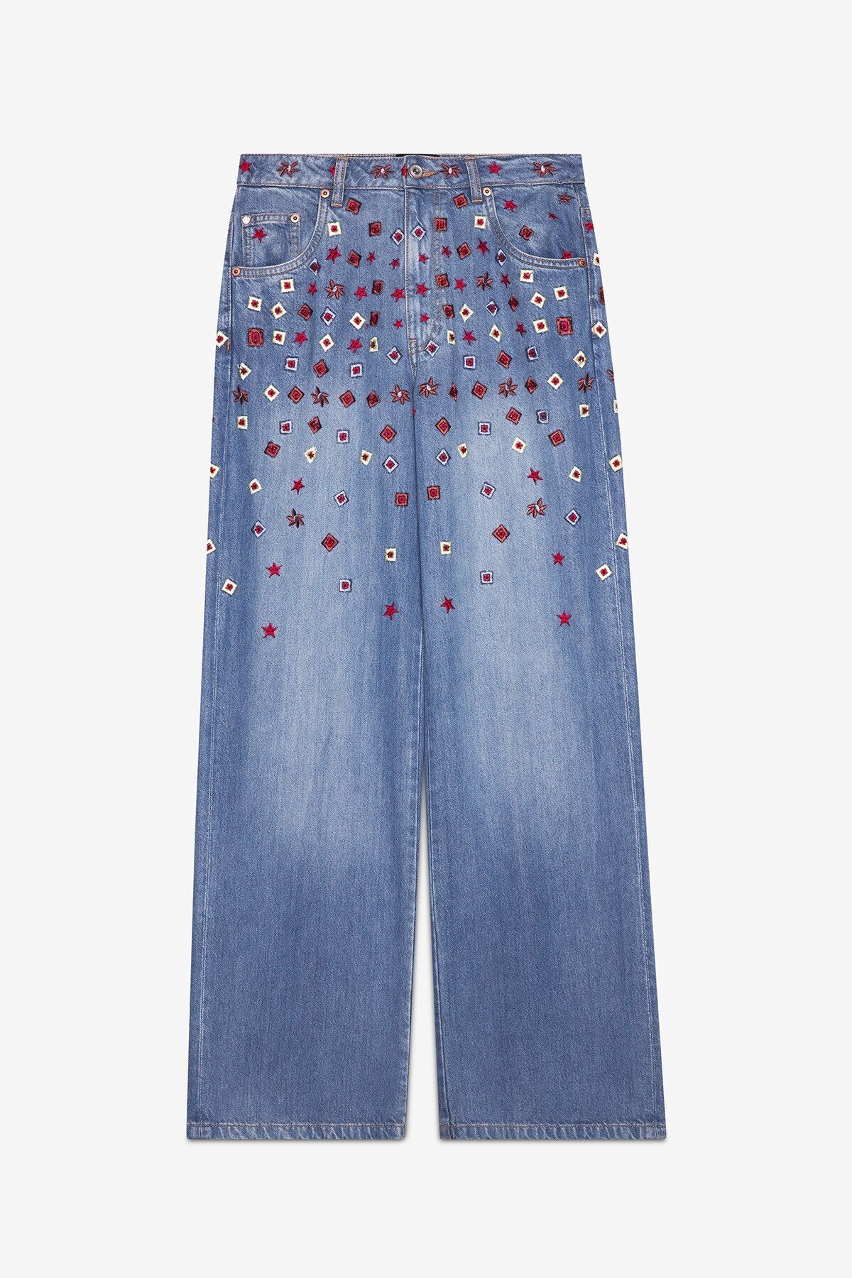 Embroidered full leg jeans