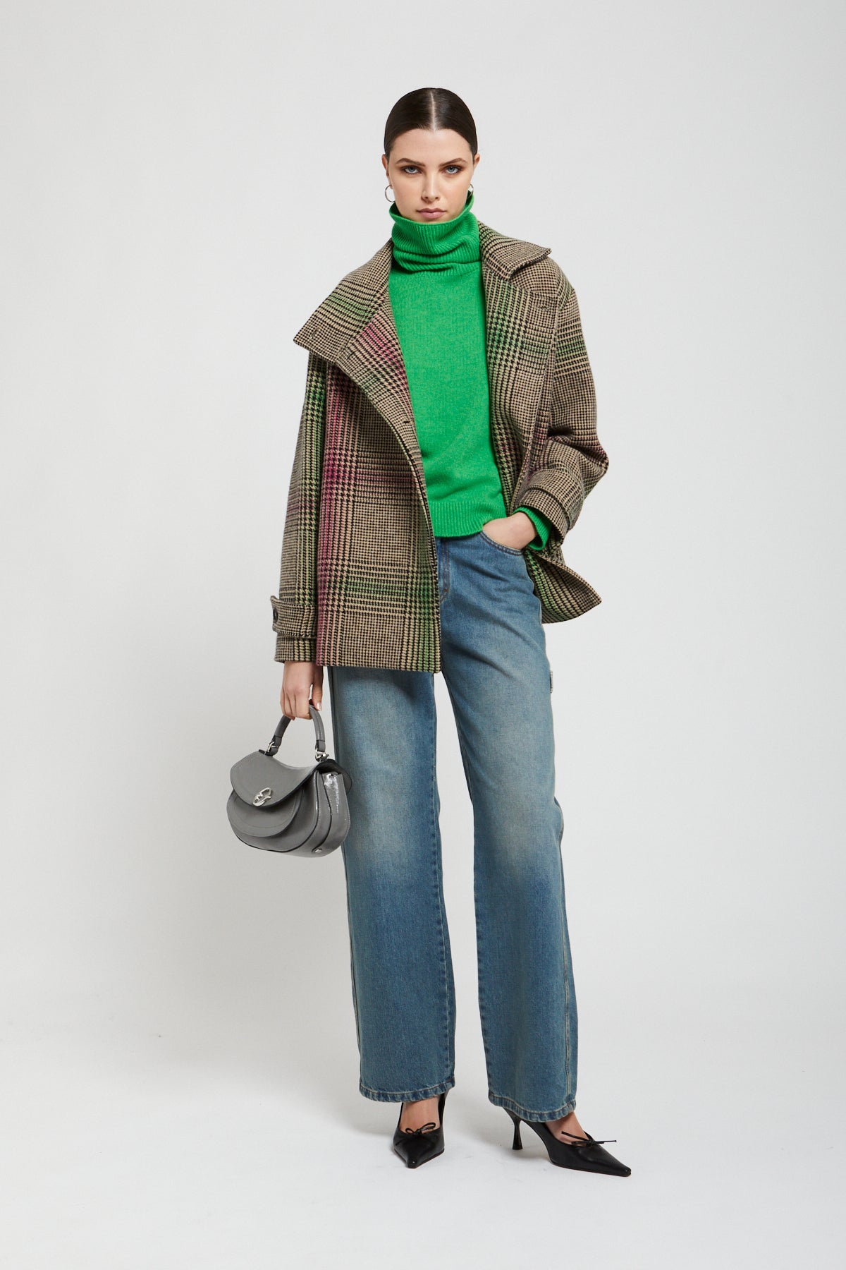 Wool blend tartan-check jacket