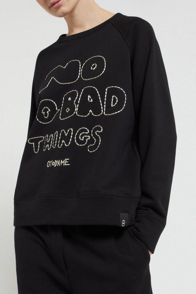 Pure cotton sweatshirt with slogan and sequin embroidery