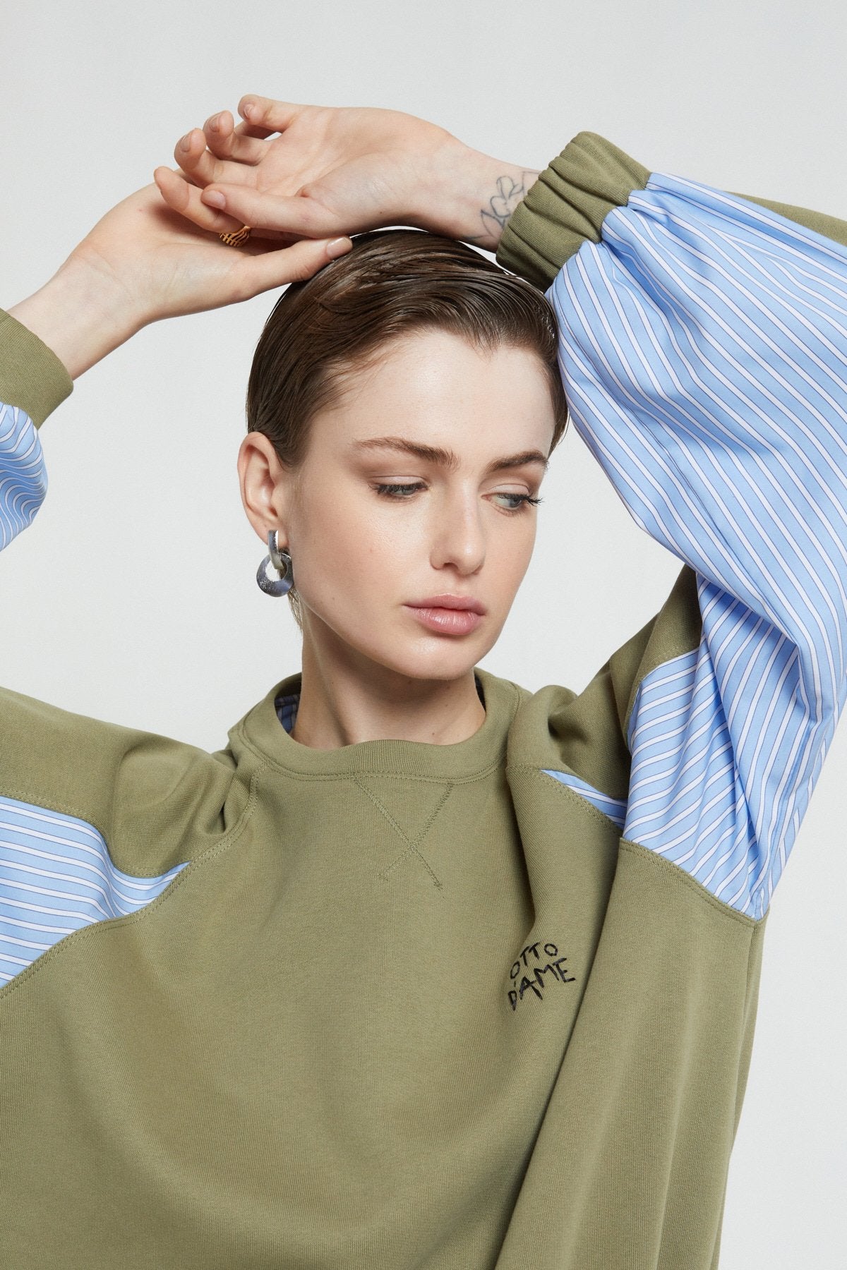 Cotton sweatshirt with poplin details