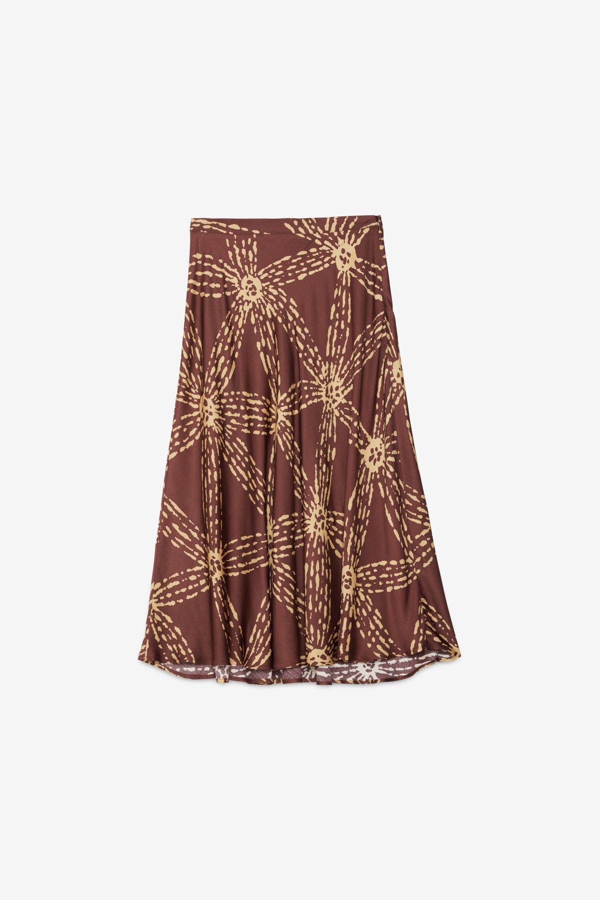 Viscose satin flowy skirt with "Sea orchid"print