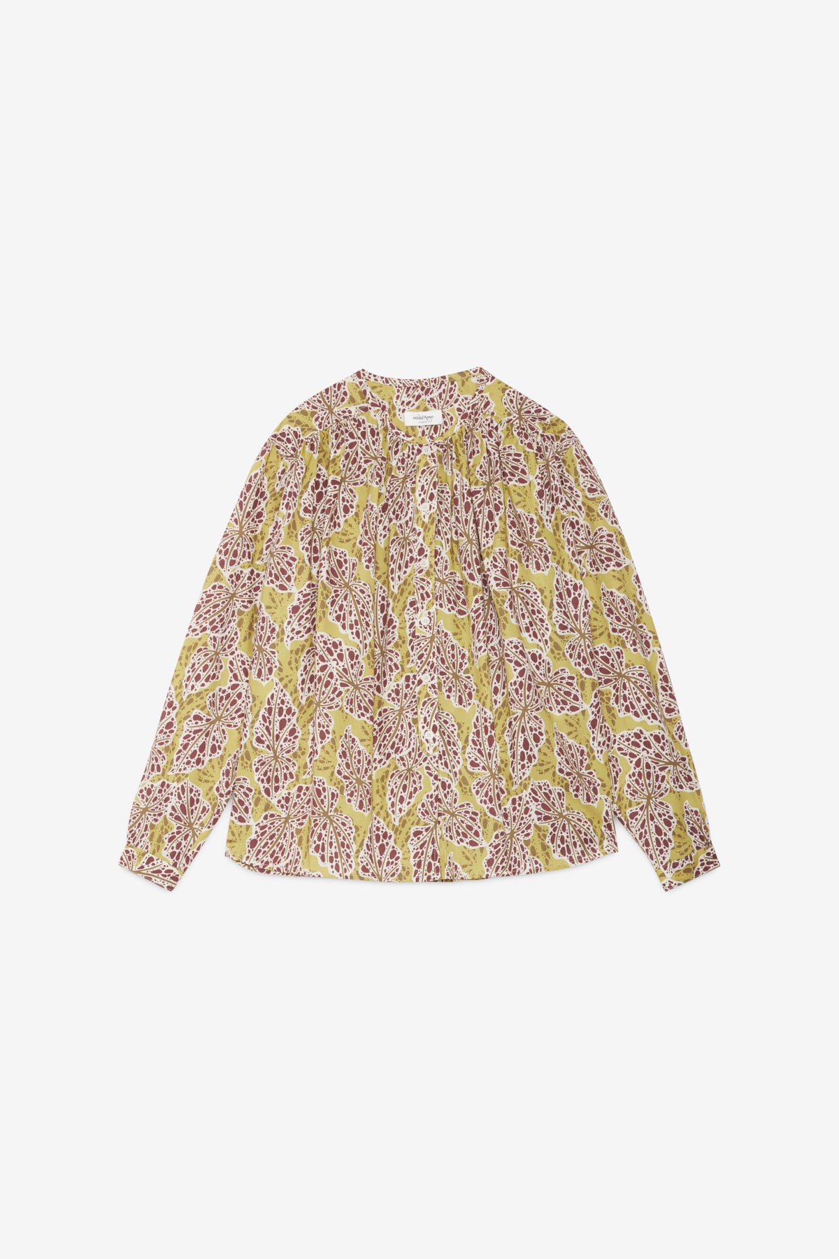 Gathered Blouse with Leaf Print