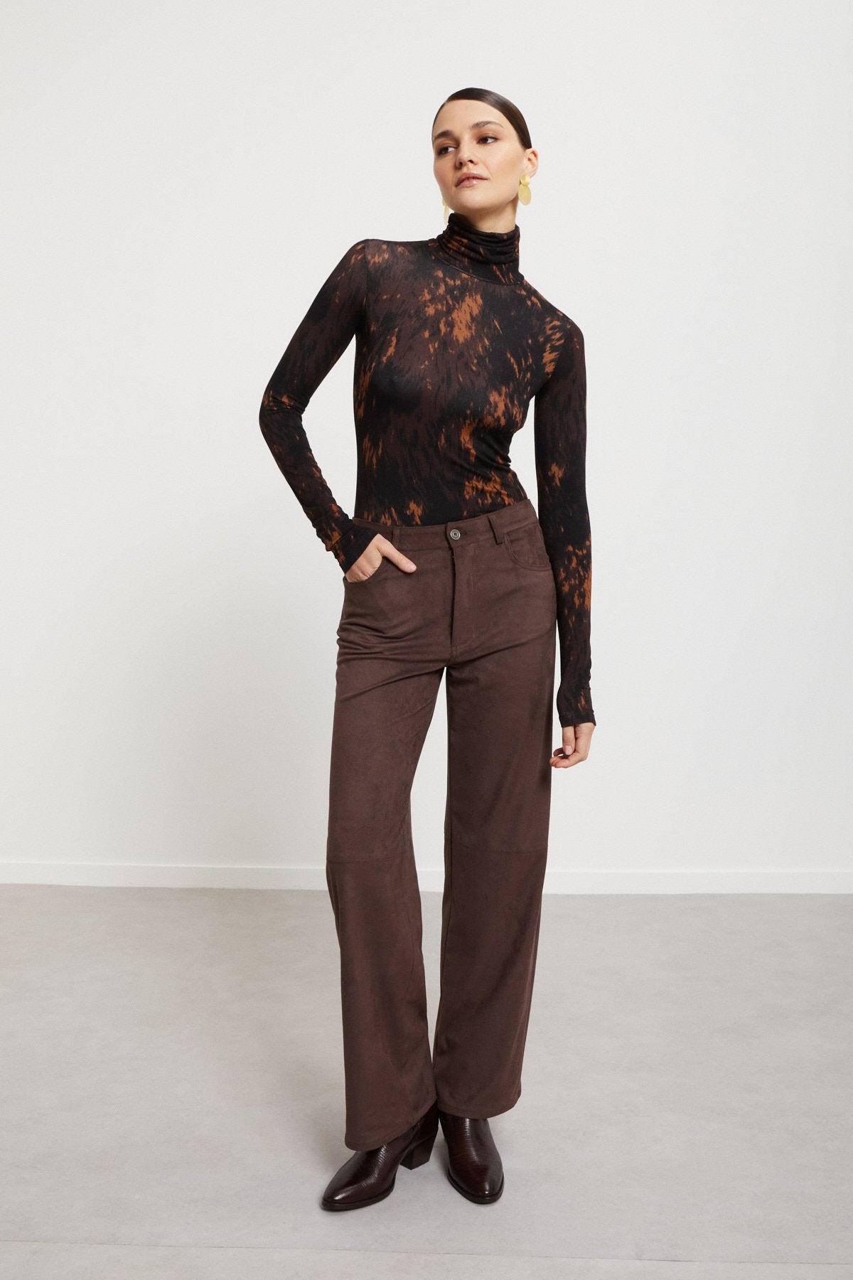 Printed pure viscose turtleneck sweater