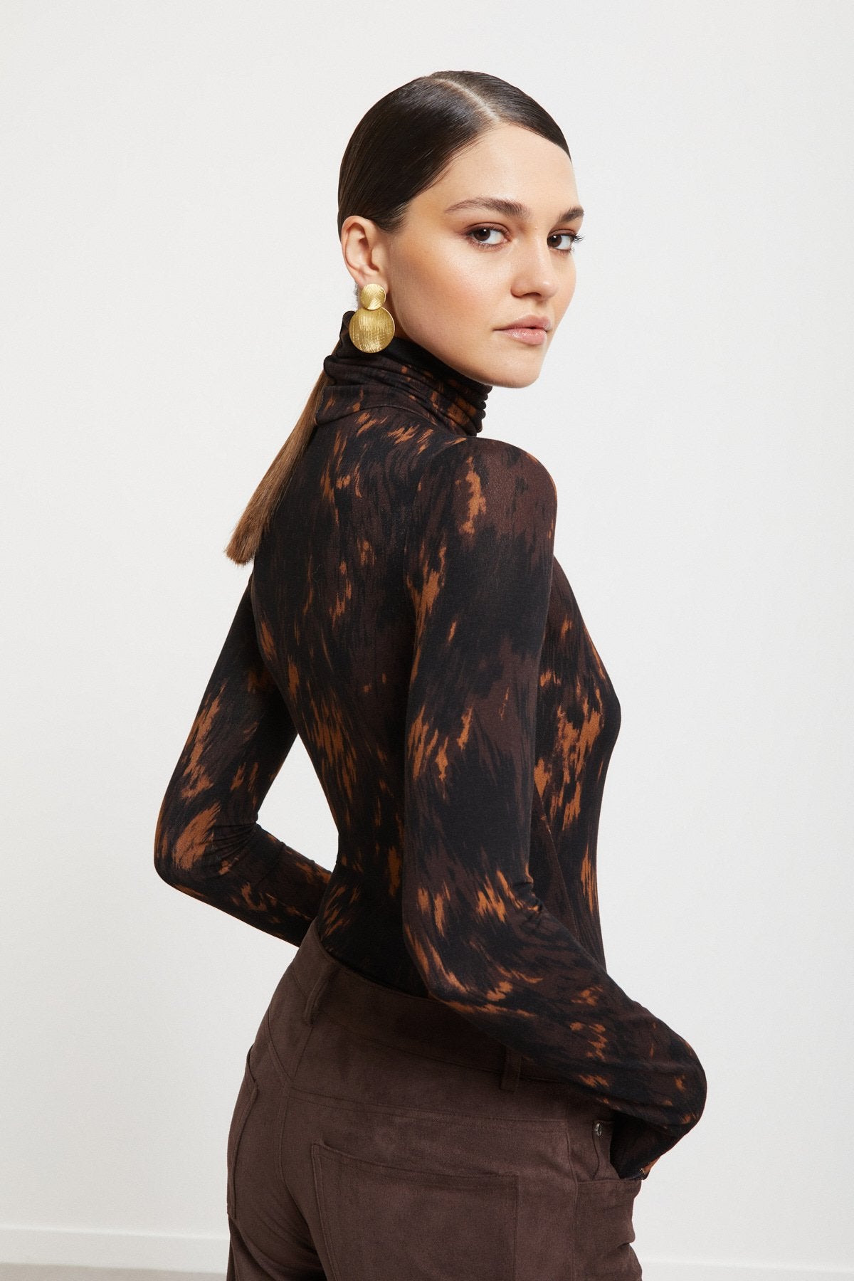 Printed pure viscose turtleneck sweater