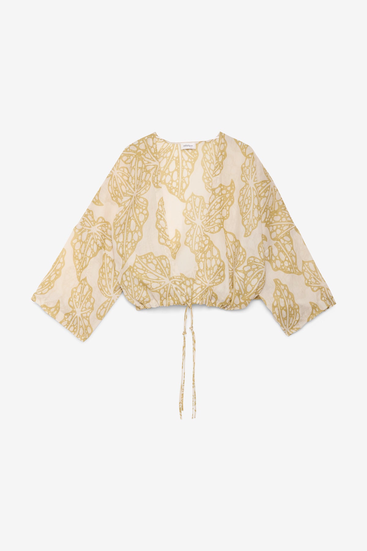 Leaf Print Cropped Wrap Blouse