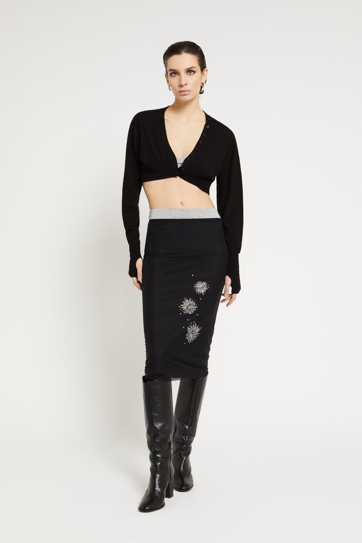 Cropped merino wool wrap cardigan with buttons