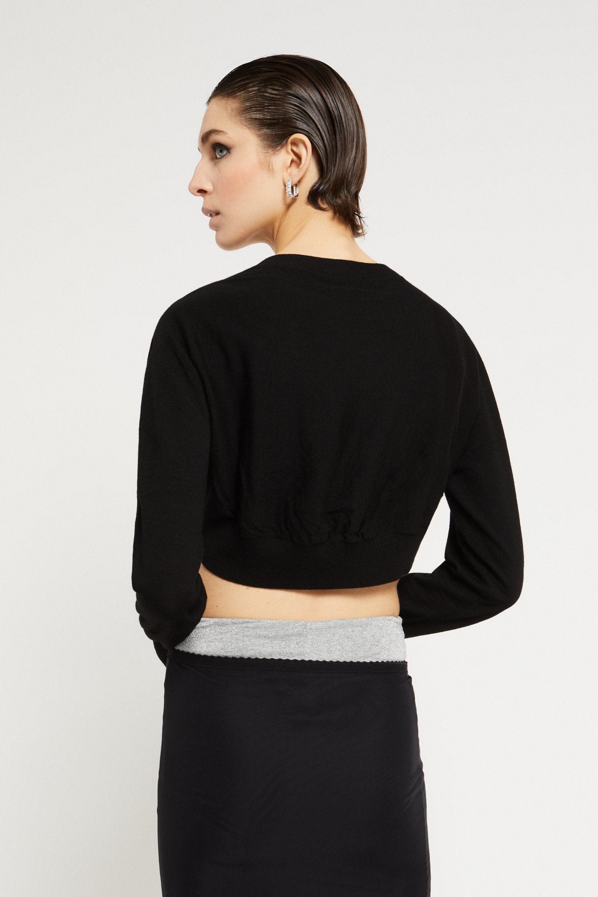 Cropped merino wool wrap cardigan with buttons