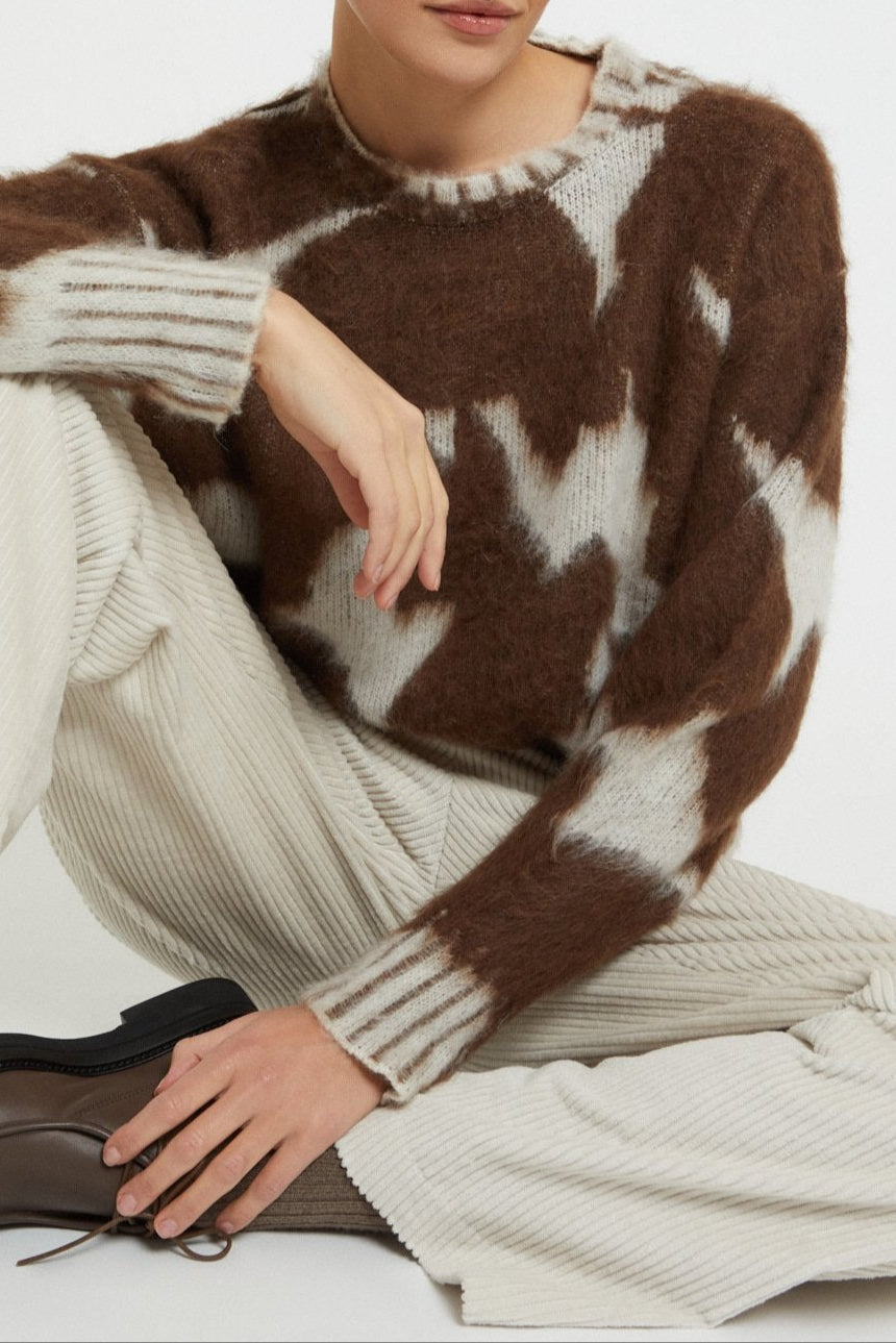 Wool and mohair blend sweater with round neckline
