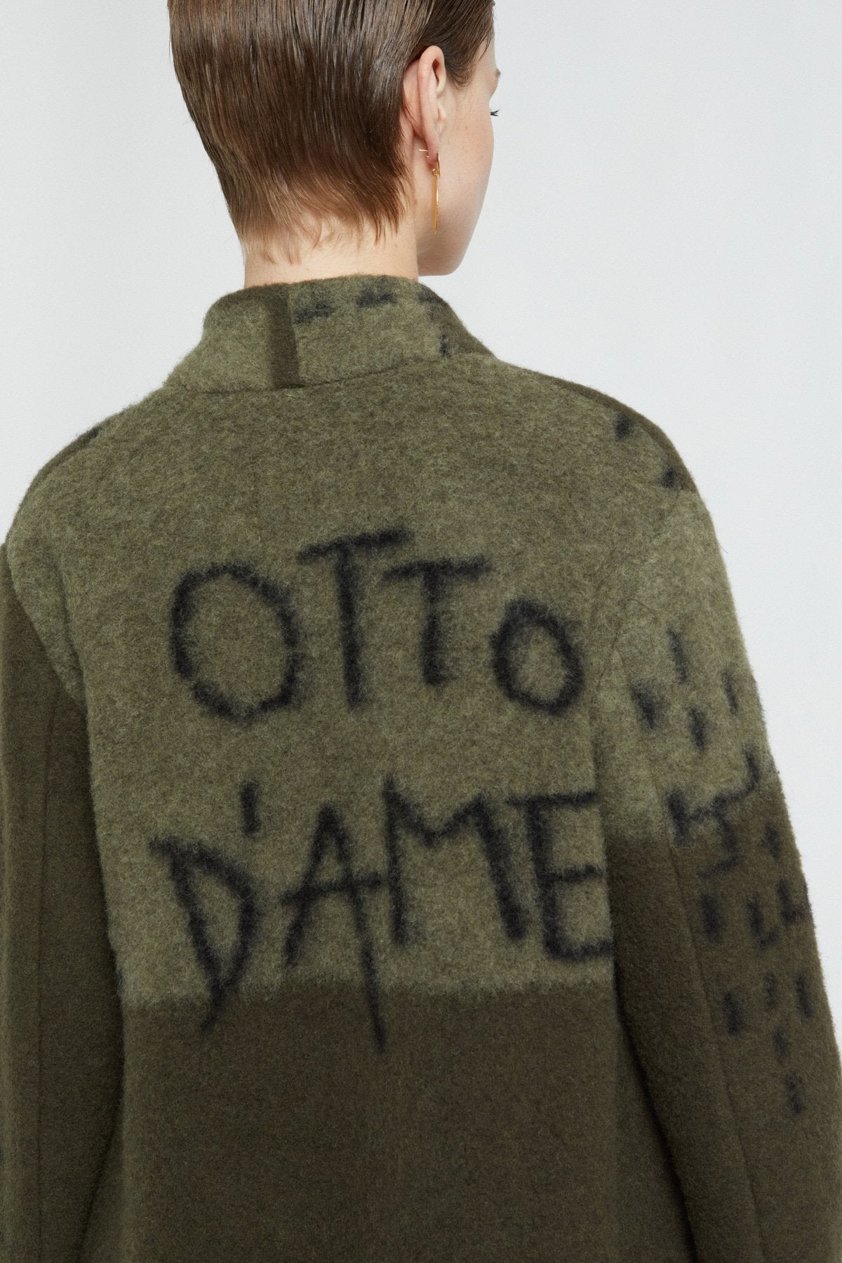 Long lined jacquard wool blend coat with patch pockets