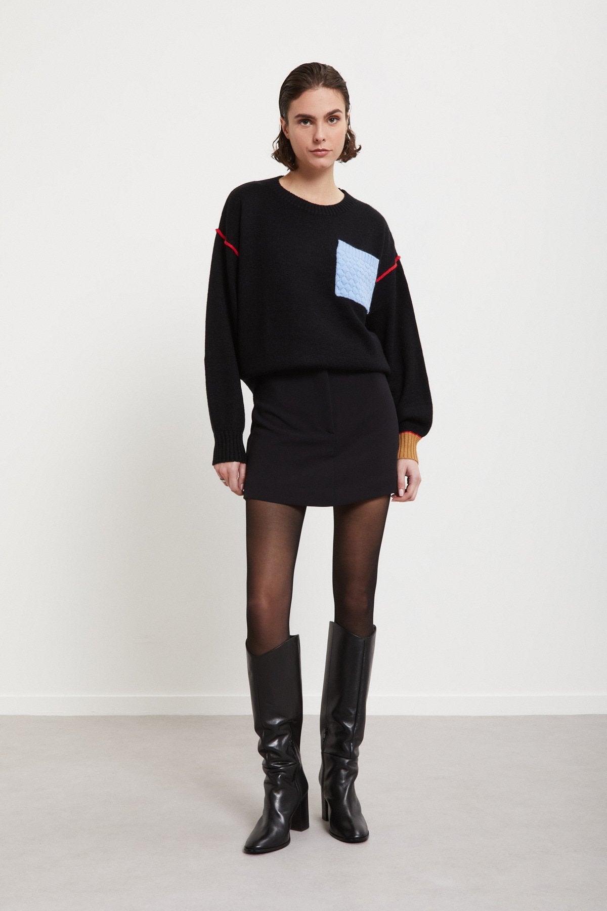 Wool blend sweater with contrast details