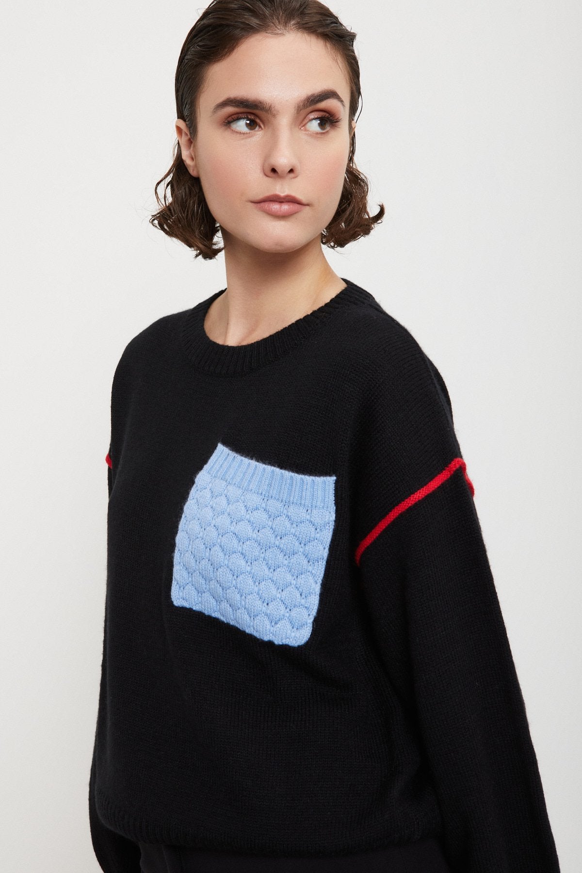 Wool blend sweater with contrast details
