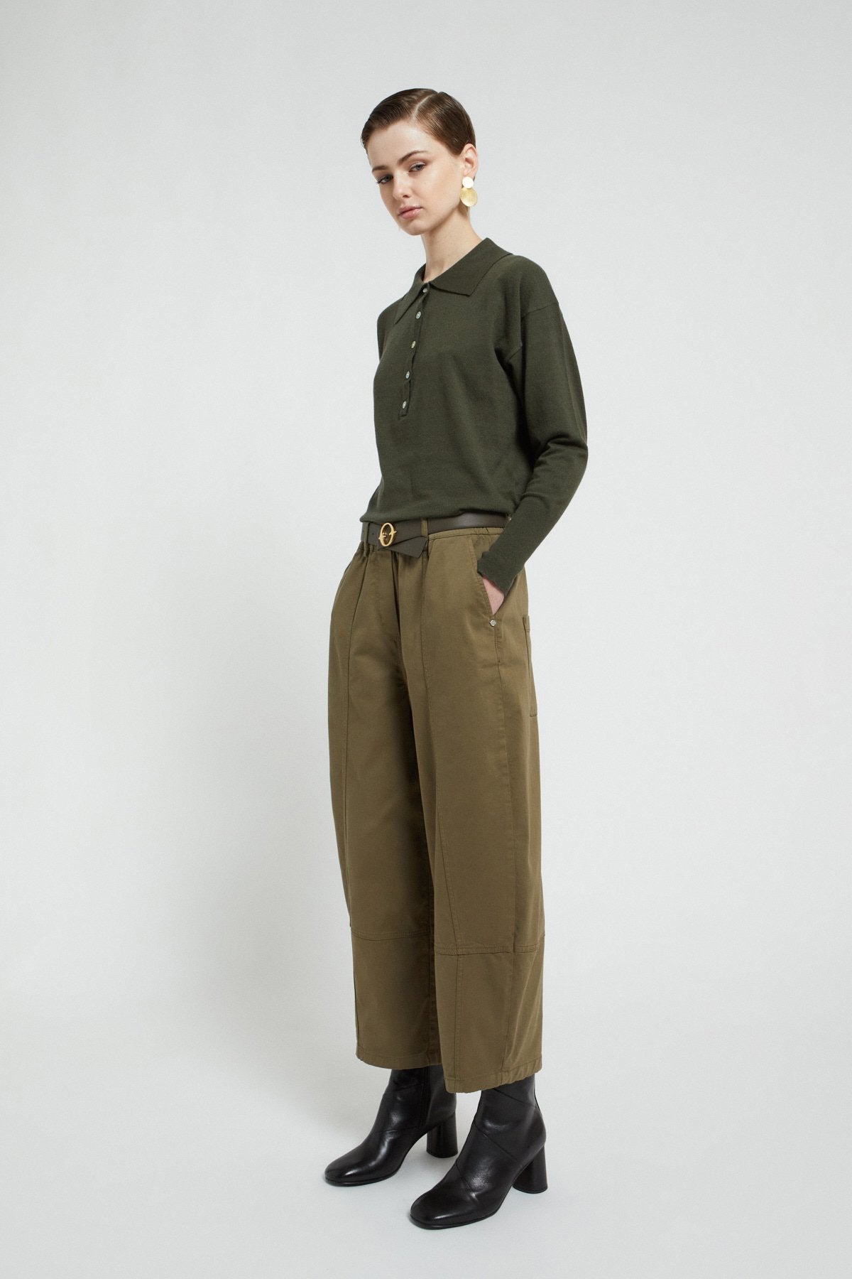 Gabardine balloon trousers with patch pockets