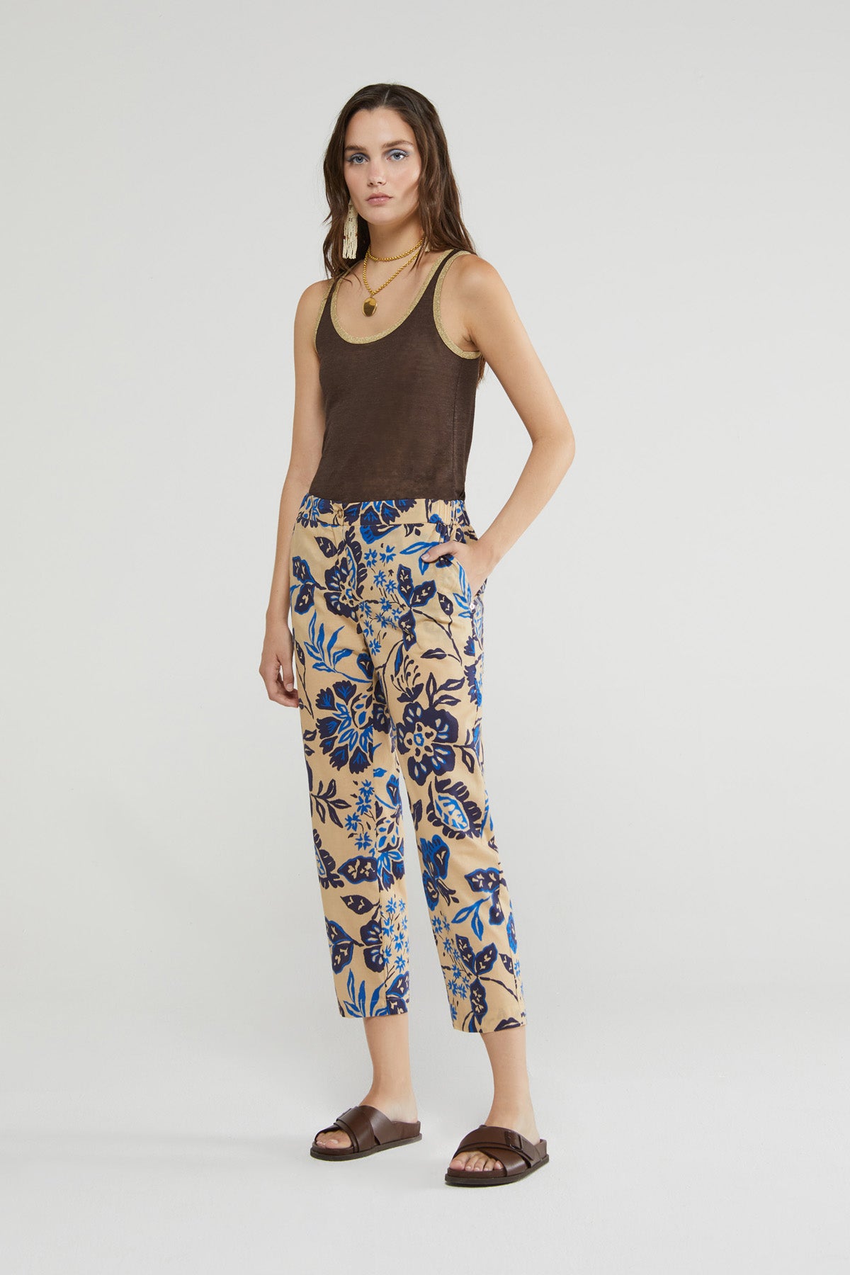 100% printed cotton ankle length trousers