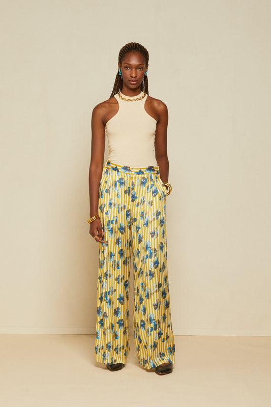 Fluid 100% printed viscose palazzo trousers