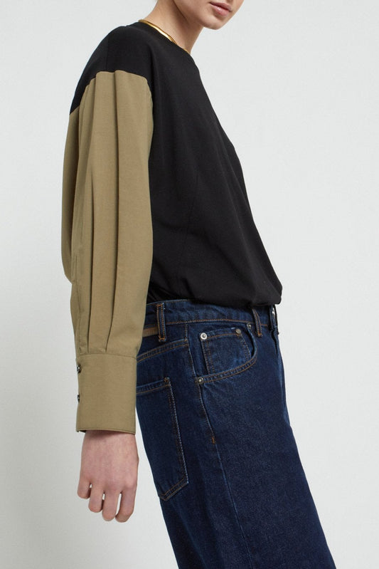 Top in pure cotton jersey with poplin sleeves and darts