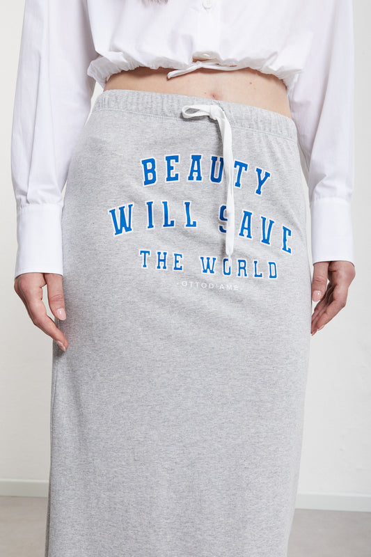 Cotton midi skirt with print and drawstring