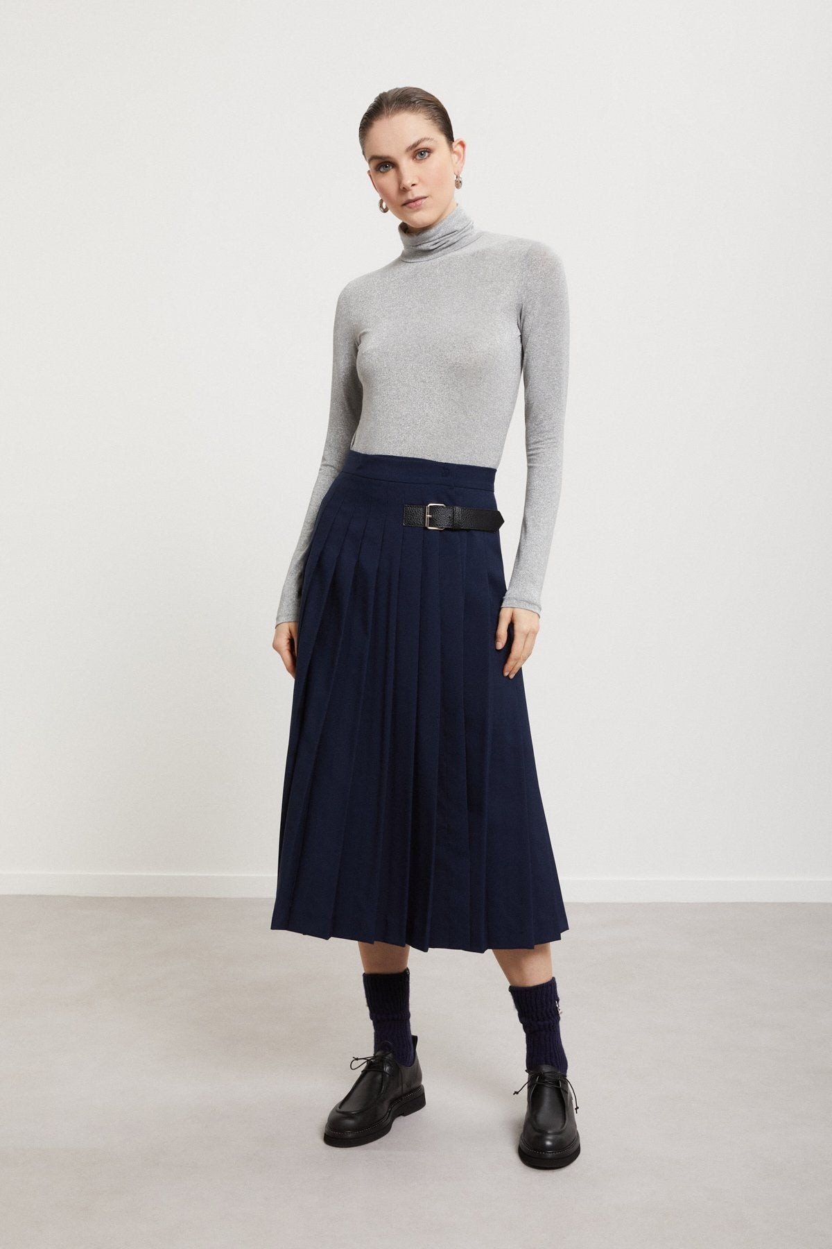 Slim-fit turtleneck sweater in viscose blend jersey with lurex