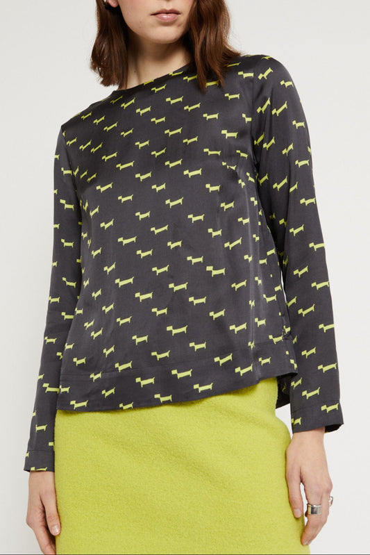 Fluid blouse in printed pure viscose with round neckline