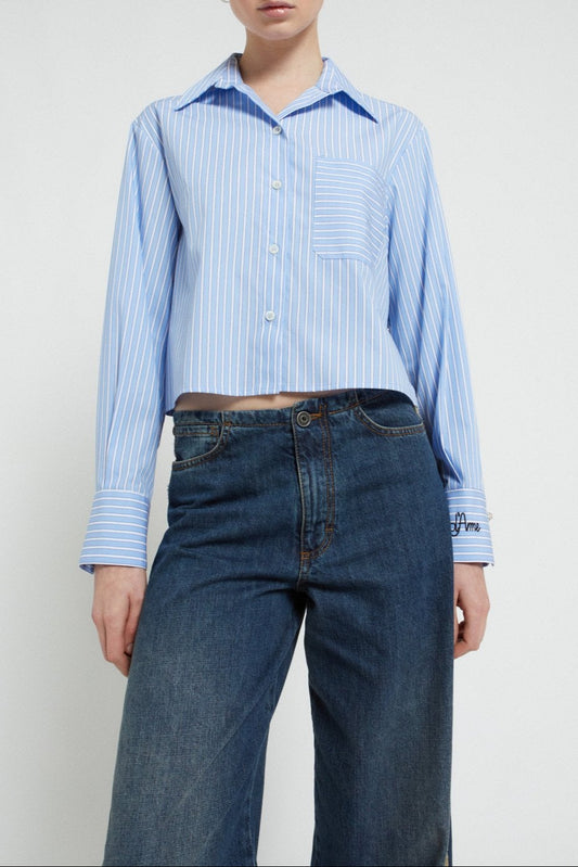 Cropped pinstriped shirt in pure cotton
