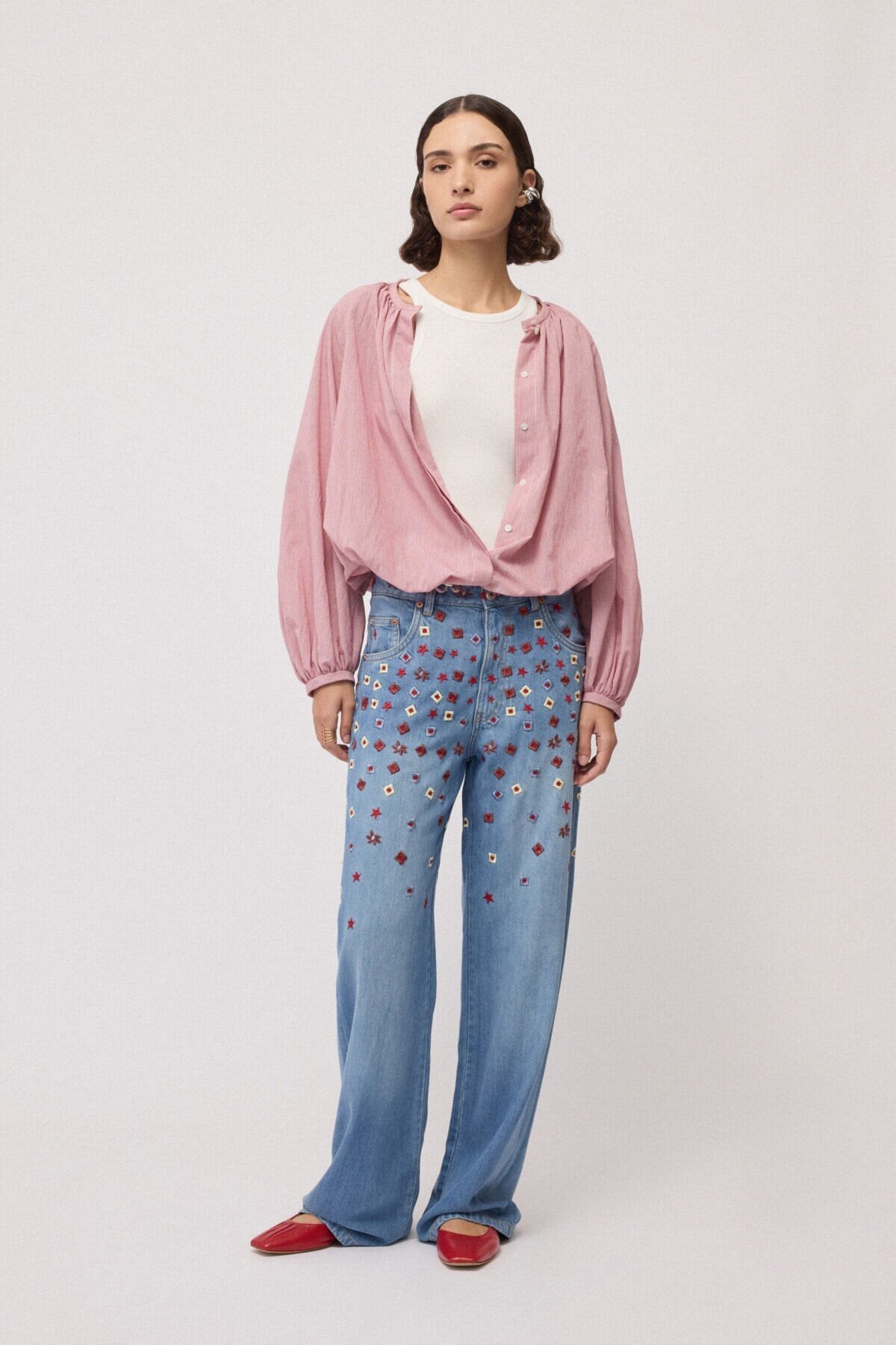 Embroidered full leg jeans