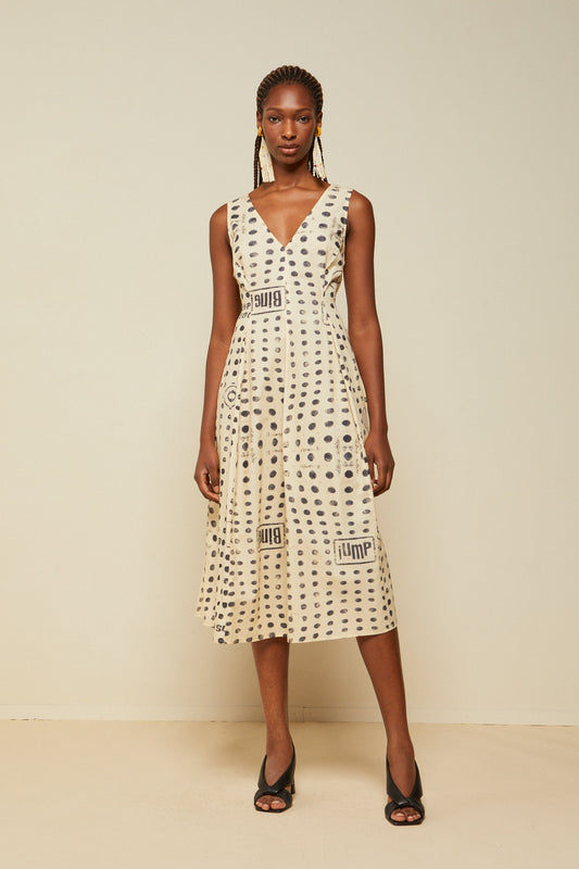 100% printed cotton midi dress with poodle skirt