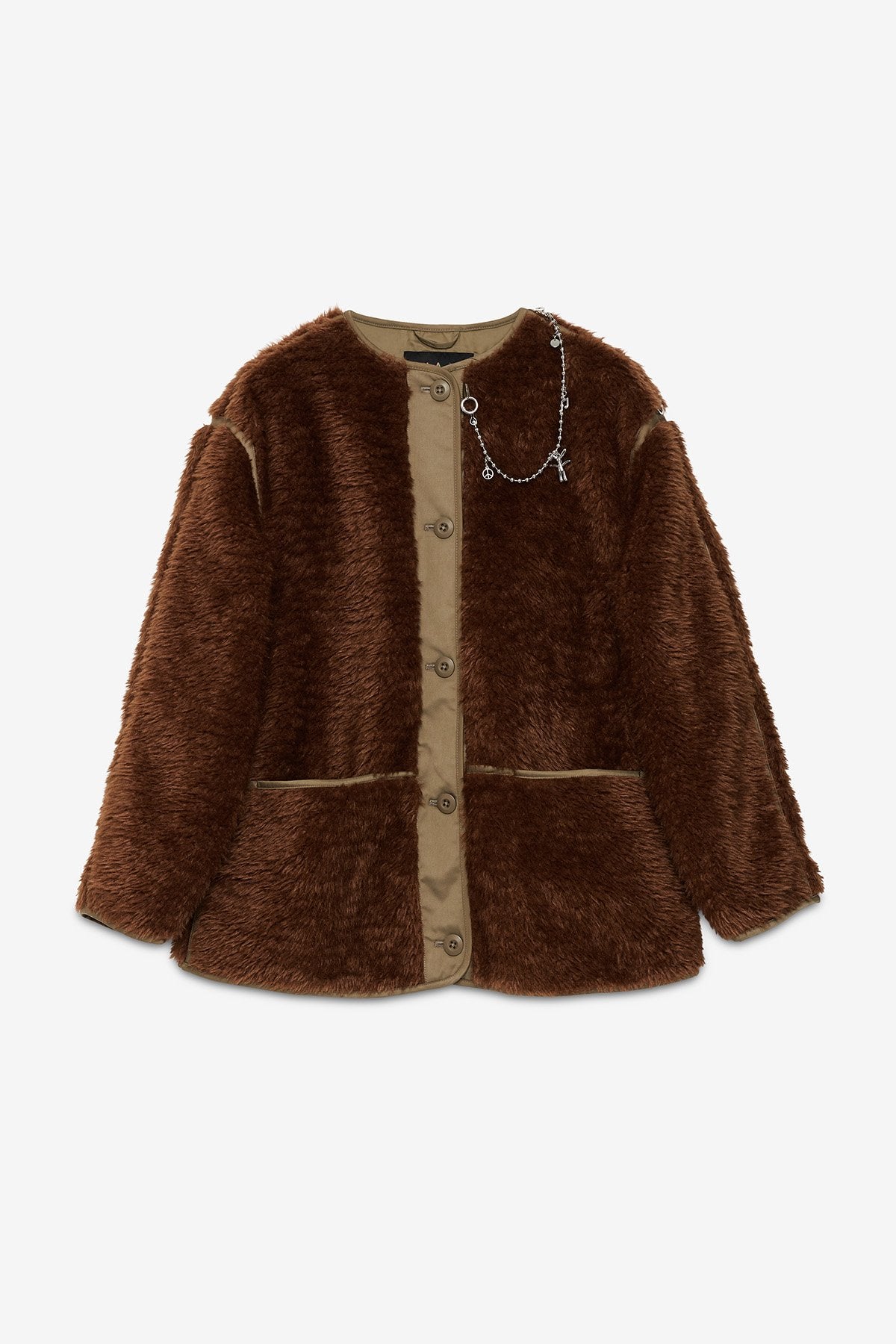 Fake fur jacket with chain