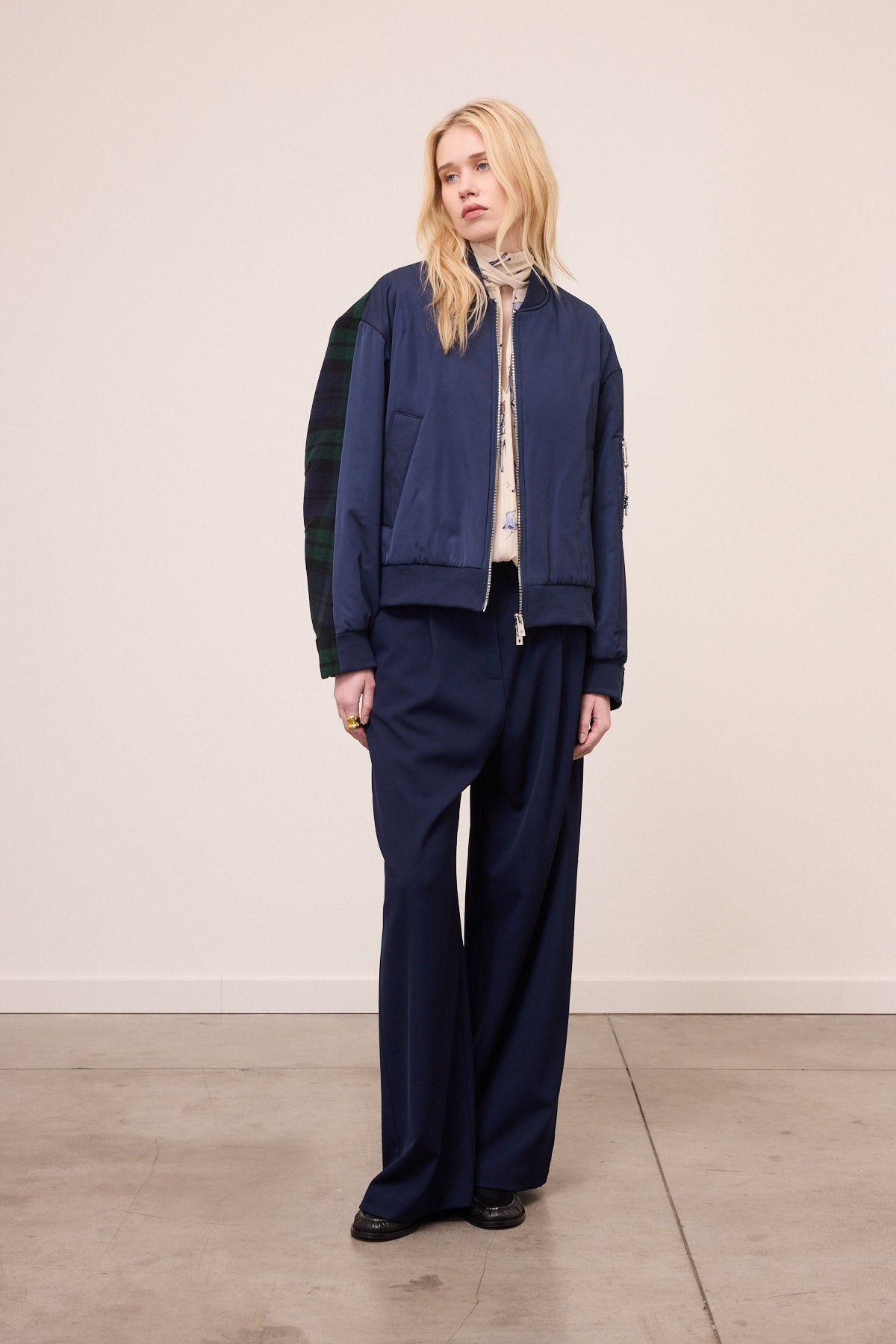 panelled check bomber jacket