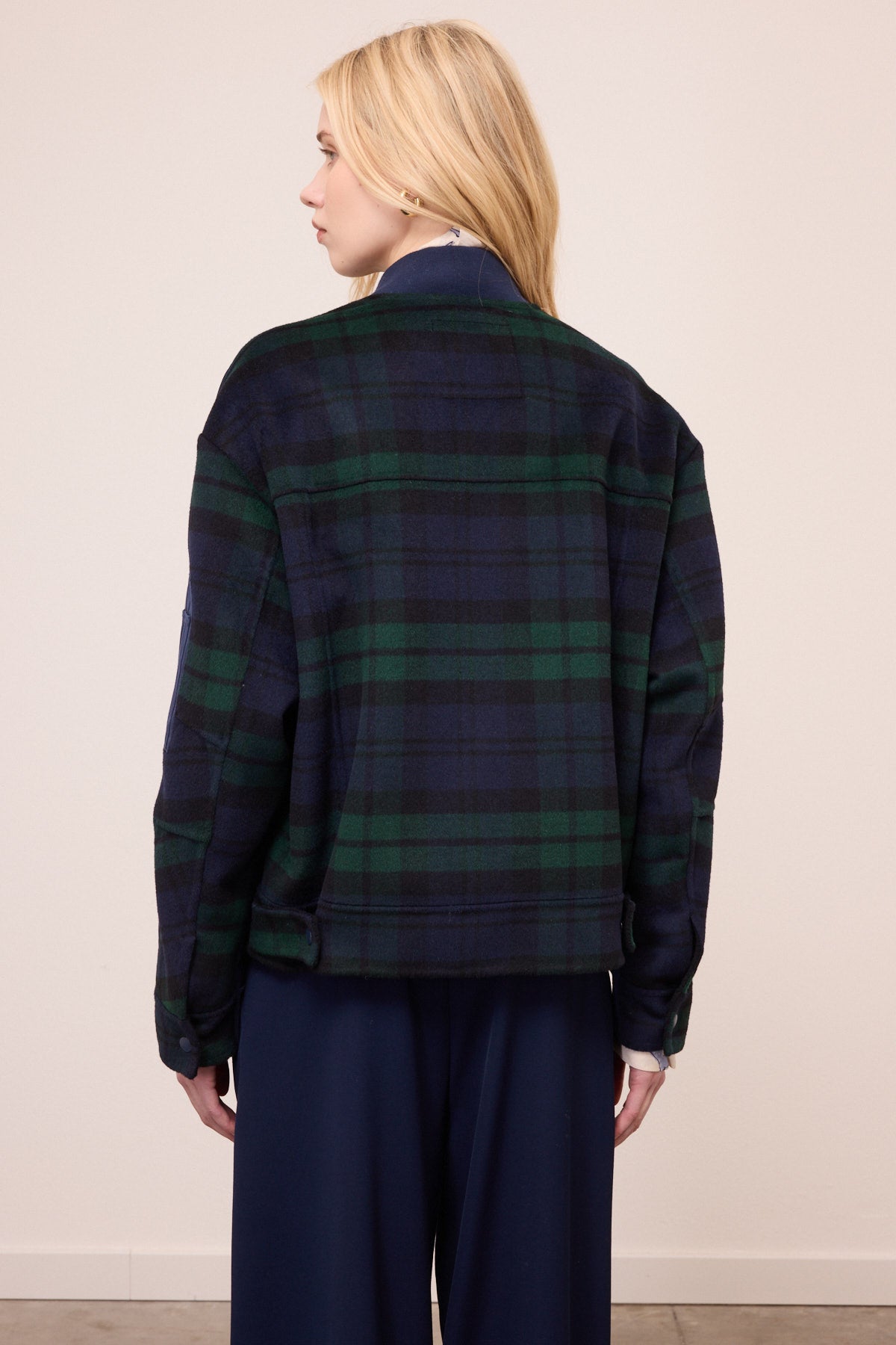 panelled check bomber jacket