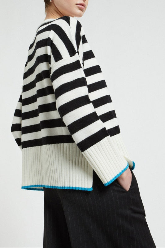 Striped wool blend sweater with straight hem