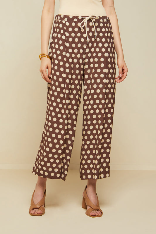 Culottes trousers with polka dots' printing and drawstring at the waist