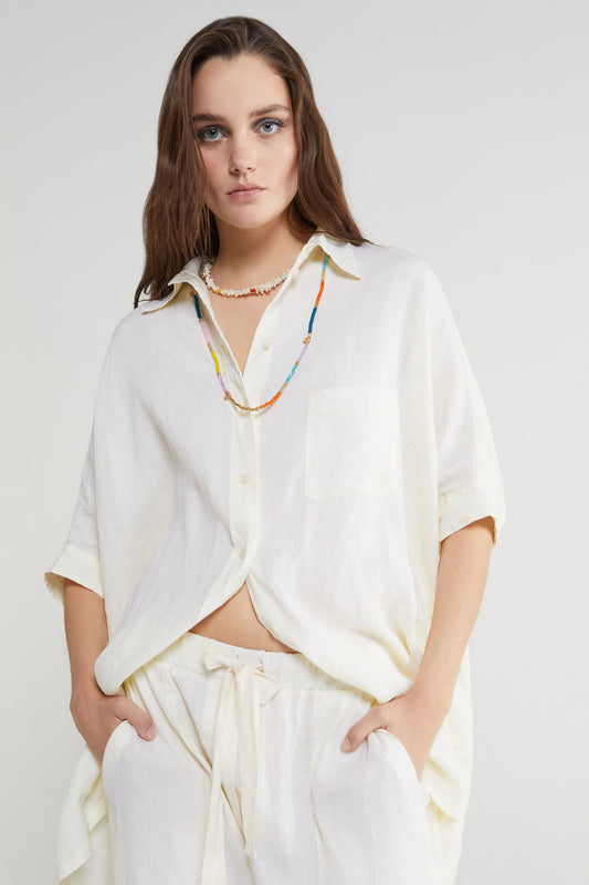 100% linen oversized shirt with breast pocket