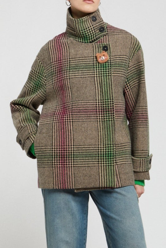 Wool blend tartan-check jacket