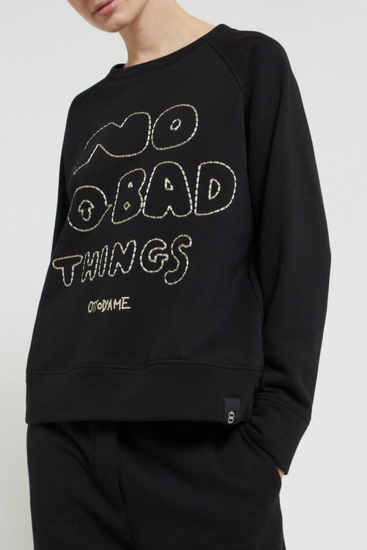 Pure cotton sweatshirt with slogan and sequin embroidery