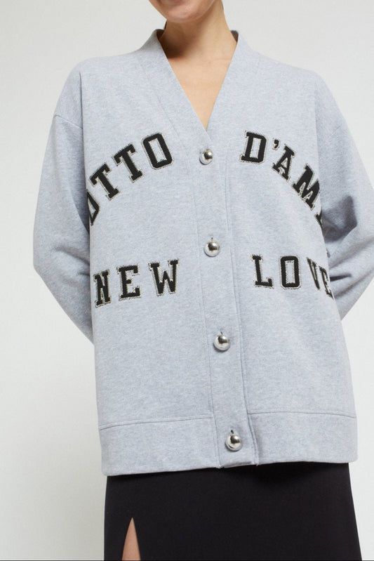 Oversized cardigan in cotton sweatshirt fabric with embroidery and buttons