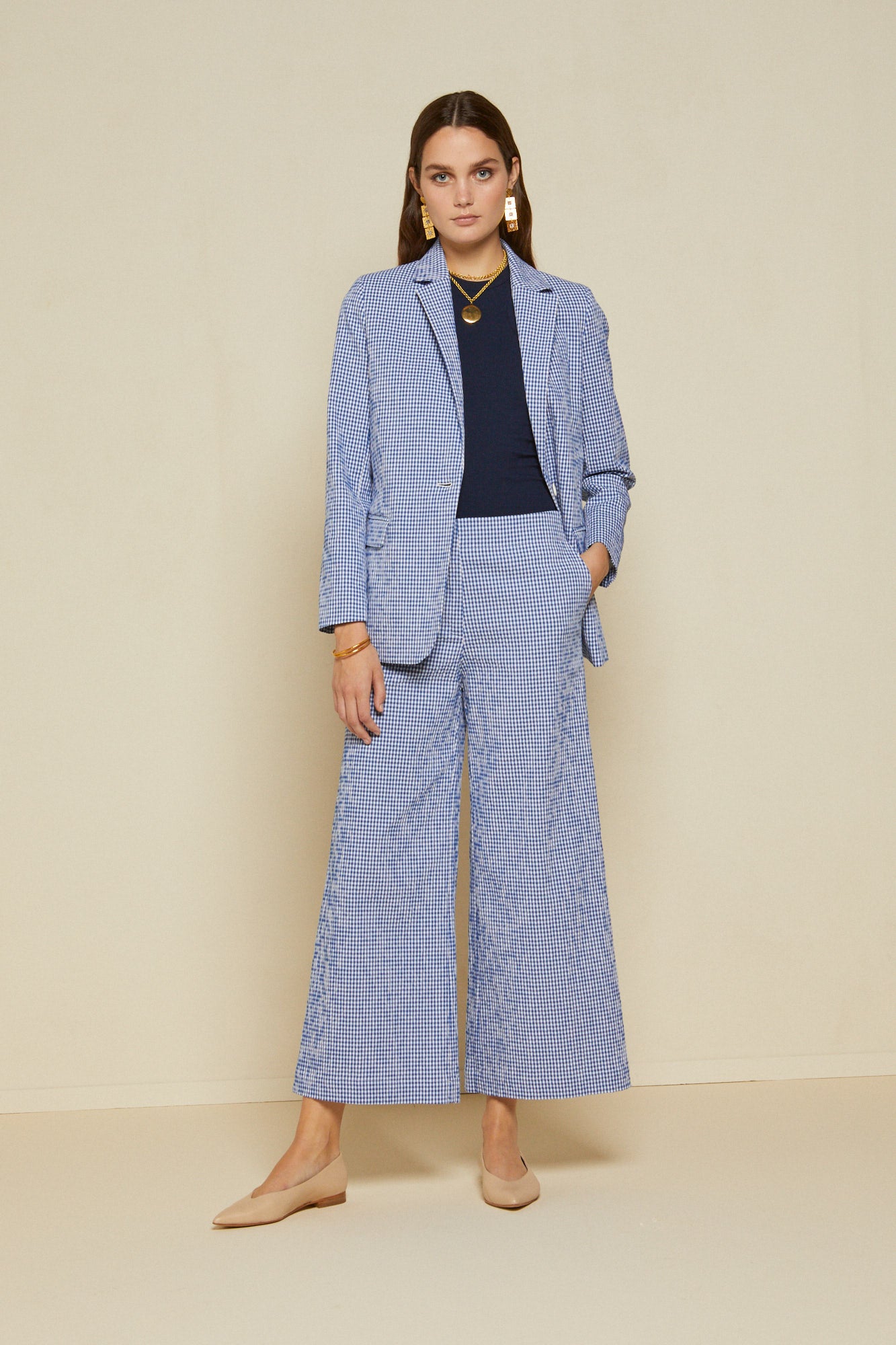 100% Vichy cotton cropped trousers
