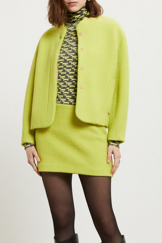 Short jacket in pure boiled wool with one button