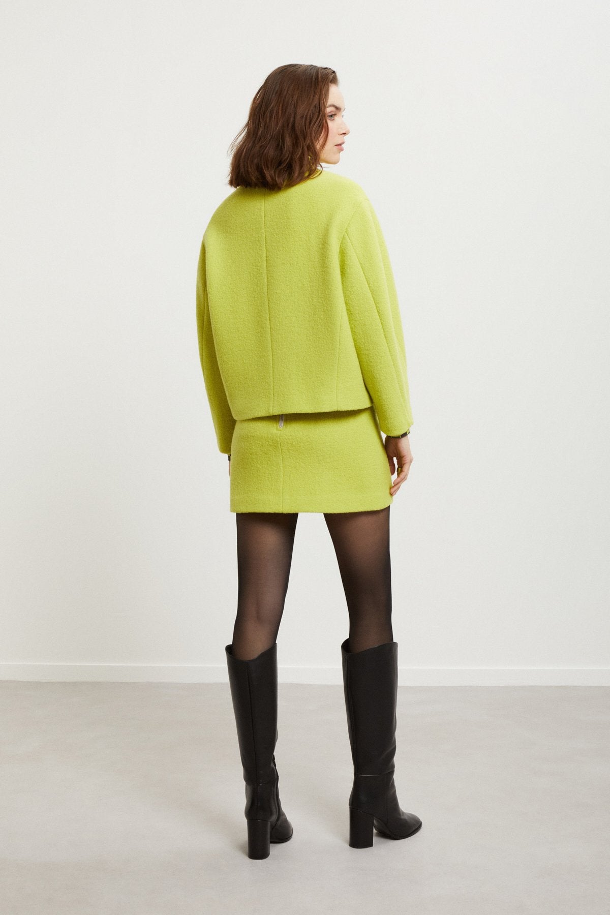 Short jacket in pure boiled wool with one button