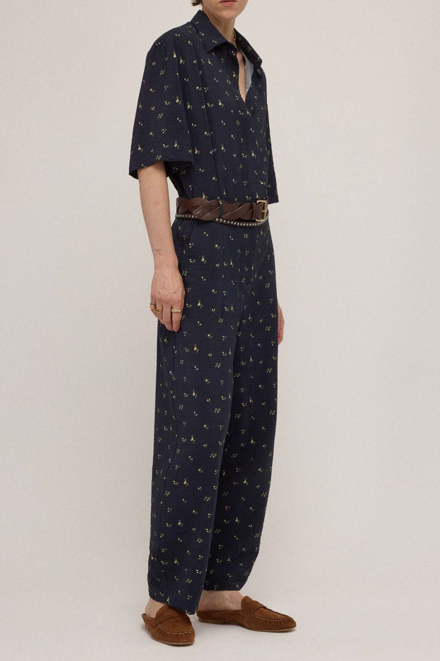Jumpsuit with leaf print